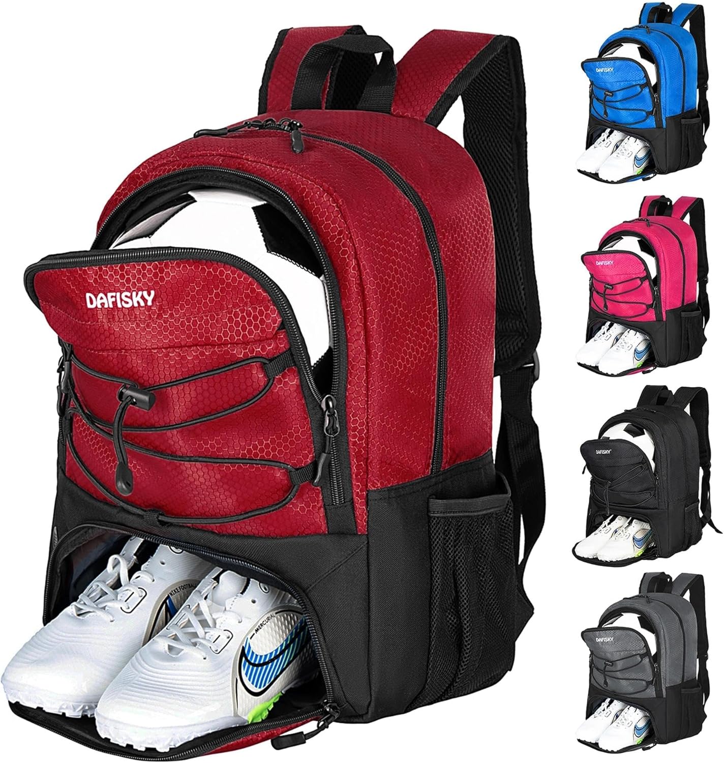 DAFISKY Soccer Backpack, Soccer Bags with Ball Holder & Shoes Compartment, Water Resistant Backpack for Basketball Volleyball Football