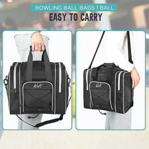 WOLT Bowling Ball Bag for Single Ball - Bowling Ball Tote Bag with Padded Ball Holder, 2 Pockets fit Bowling Shoes Up to Mens Size 14 and Accessories