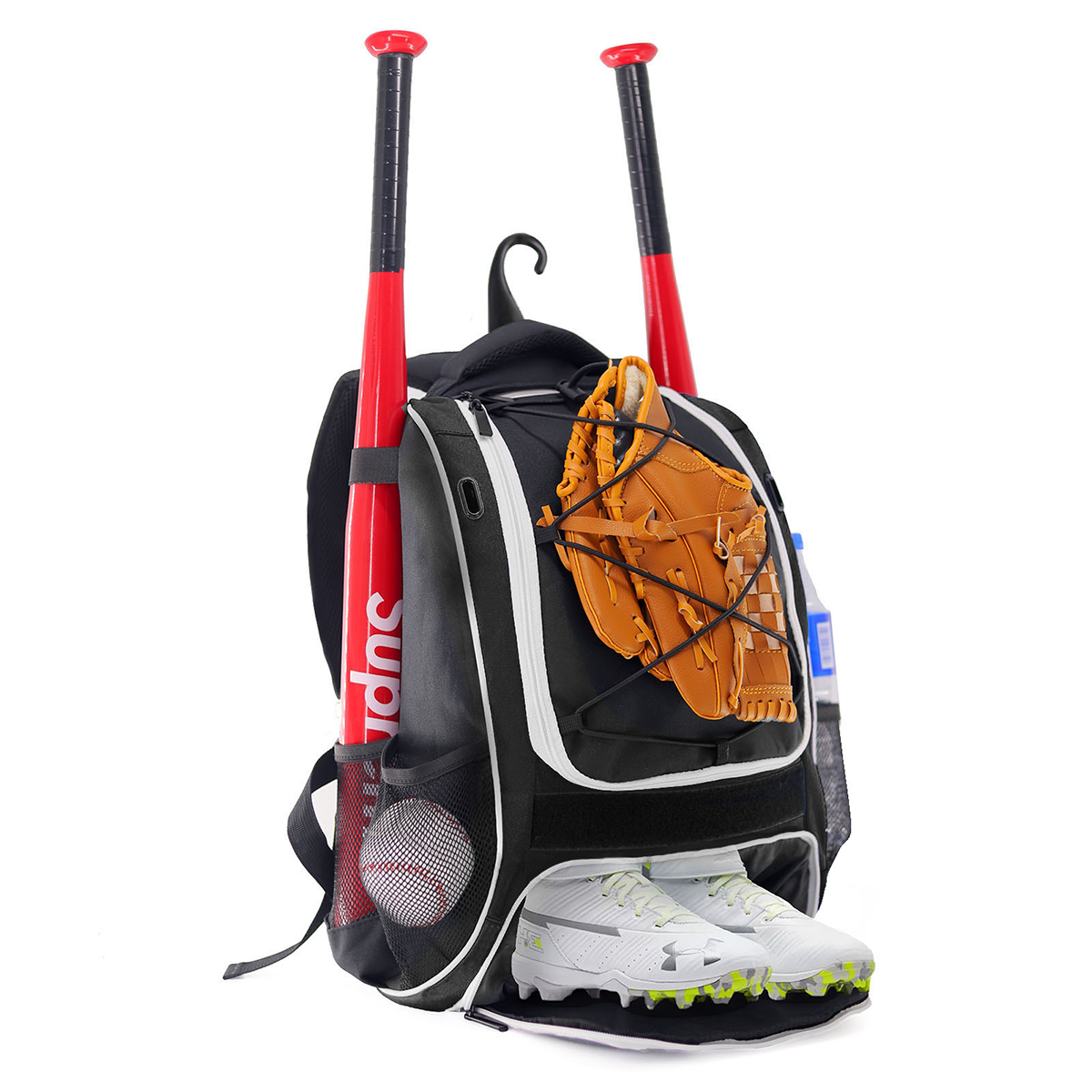 WOLT Youth Baseball Bag - Bat Backpack for Baseball, T-Ball & Softball Equipment & Gear, Bat & Glove Holder, Large Main Compartment for Helmet & accessories, Separate Shoes Compartment, Fence Hook