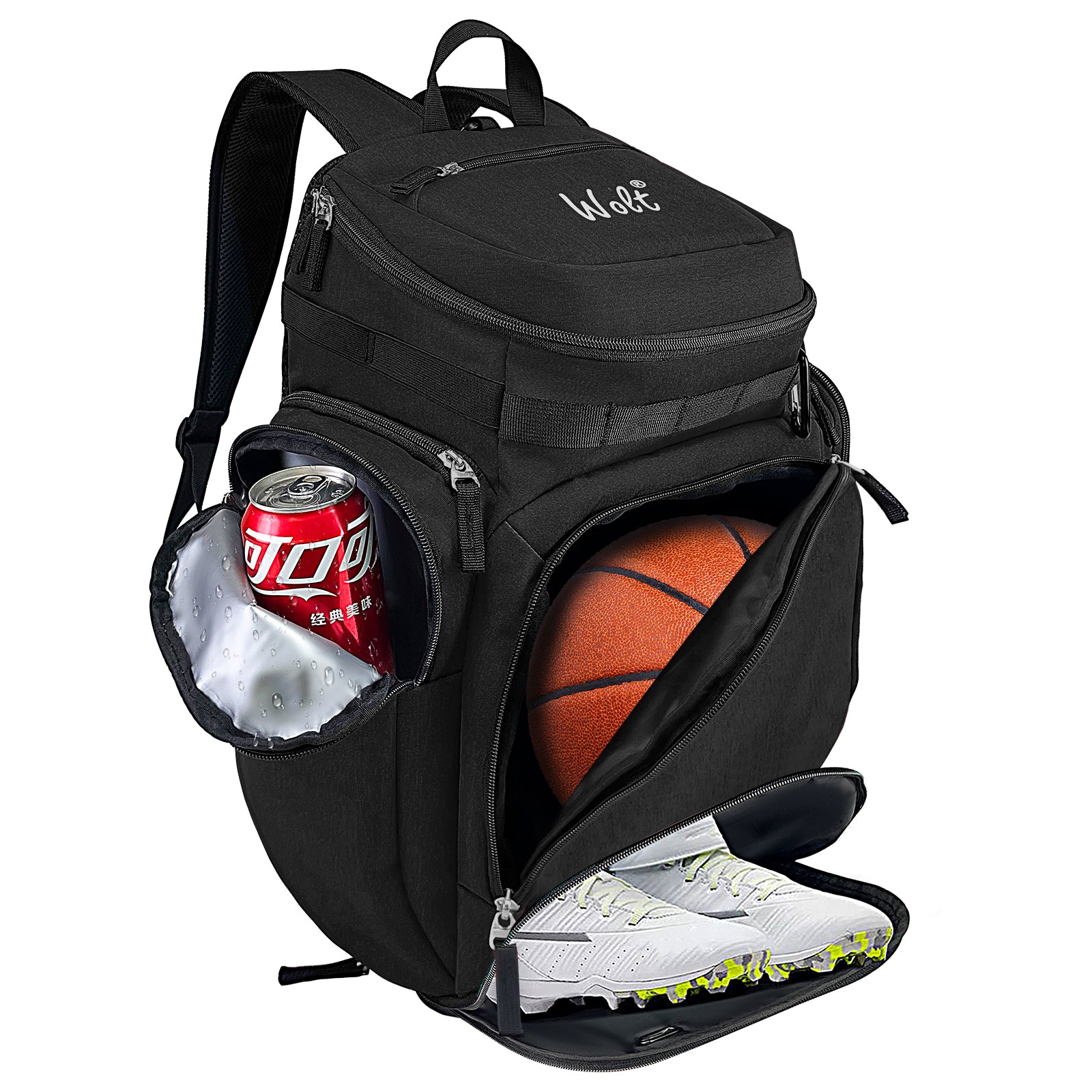 WOLT Basketball Bag Backpack with Separate Ball Compartment and Shoes Pocket, Gym Bags for Men, Large Sports Bag for Basketball, Soccer, Volleyball, Baseball