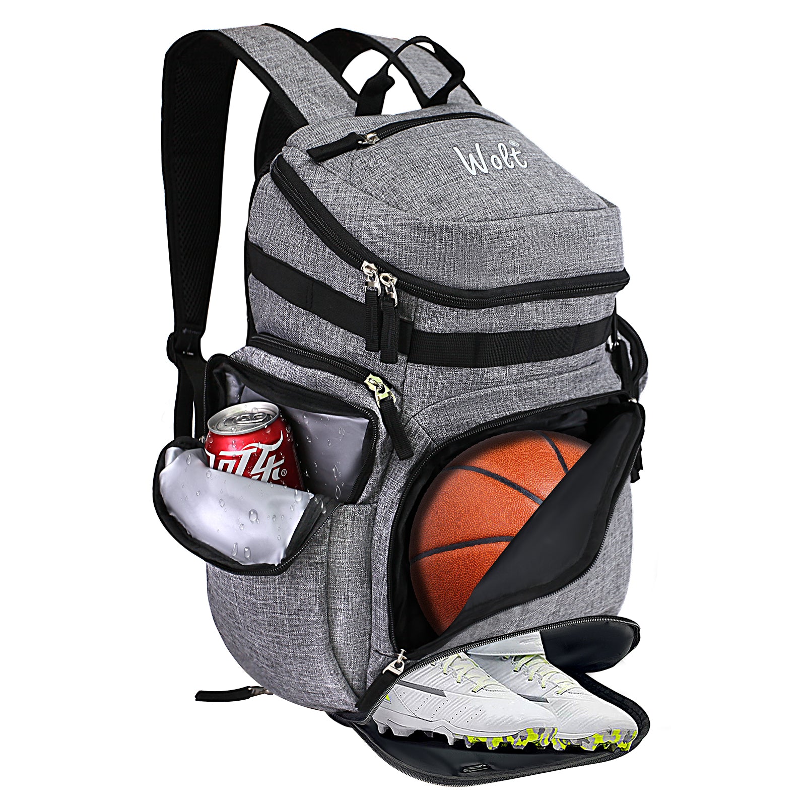 WOLT Basketball Bag Backpack with Separate Ball Compartment and Shoes Pocket, Gym Bags for Men, Large Sports Bag for Basketball, Soccer, Volleyball, Baseball