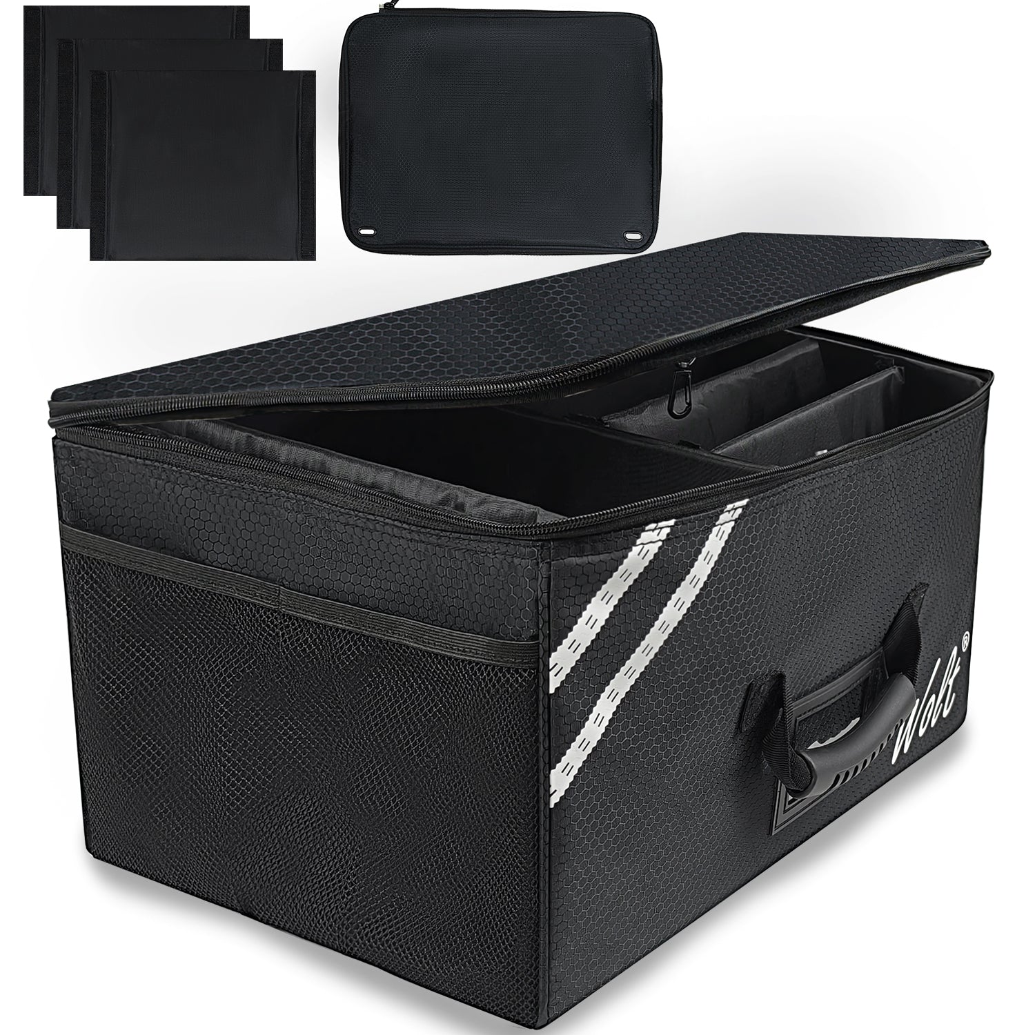 WOLT Car Trunk Organizer with Lid, Collapsible Multi Compartment SUV Organizer with Non-Slip Base Adjustable Straps