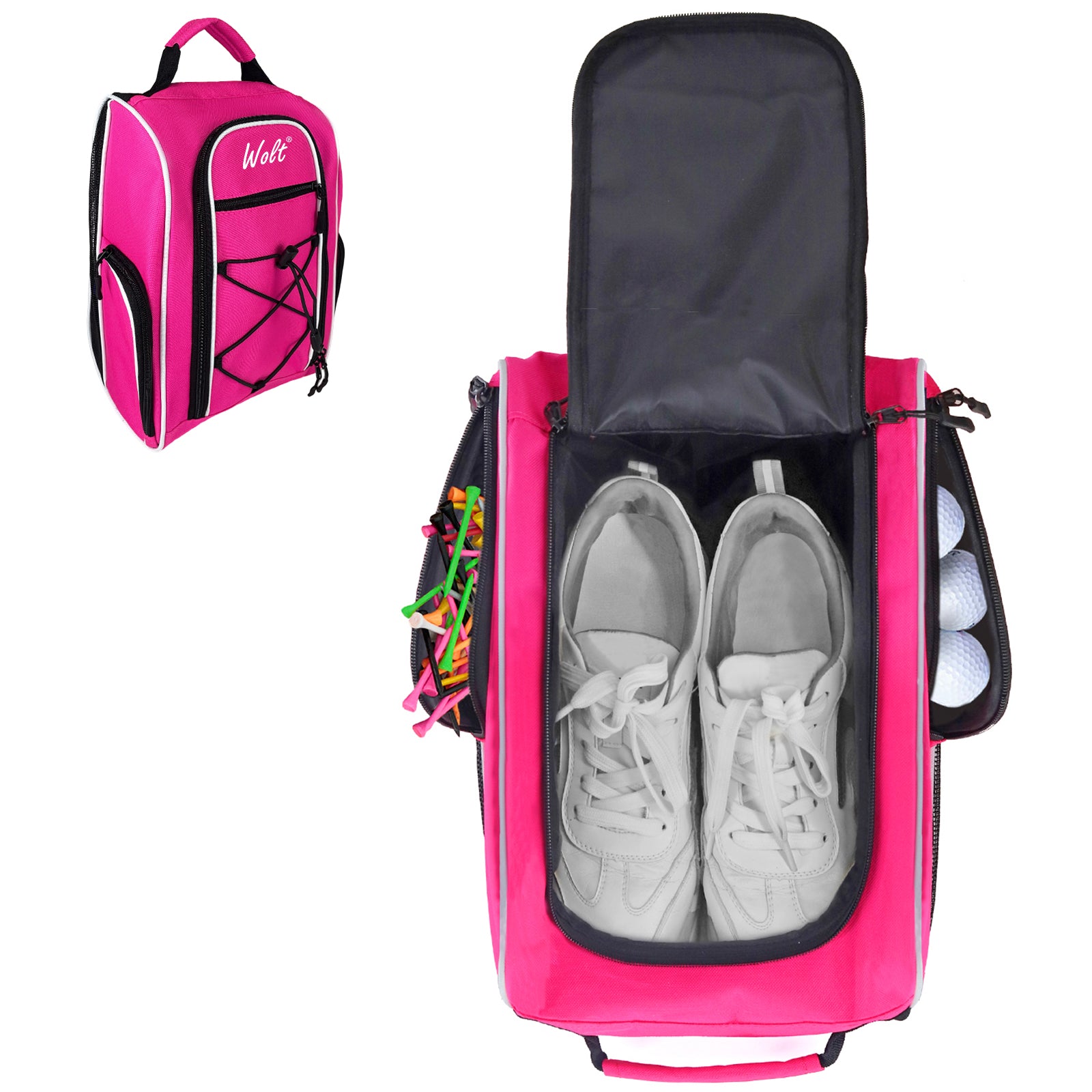 Wolt |Golf Shoe Bag for Travel- Zippered Shoes Carrier Bags with Ventilation & Double Outside Accessory Pocket for Socks, Tees, Golf Balls, Etc. for Women and Men