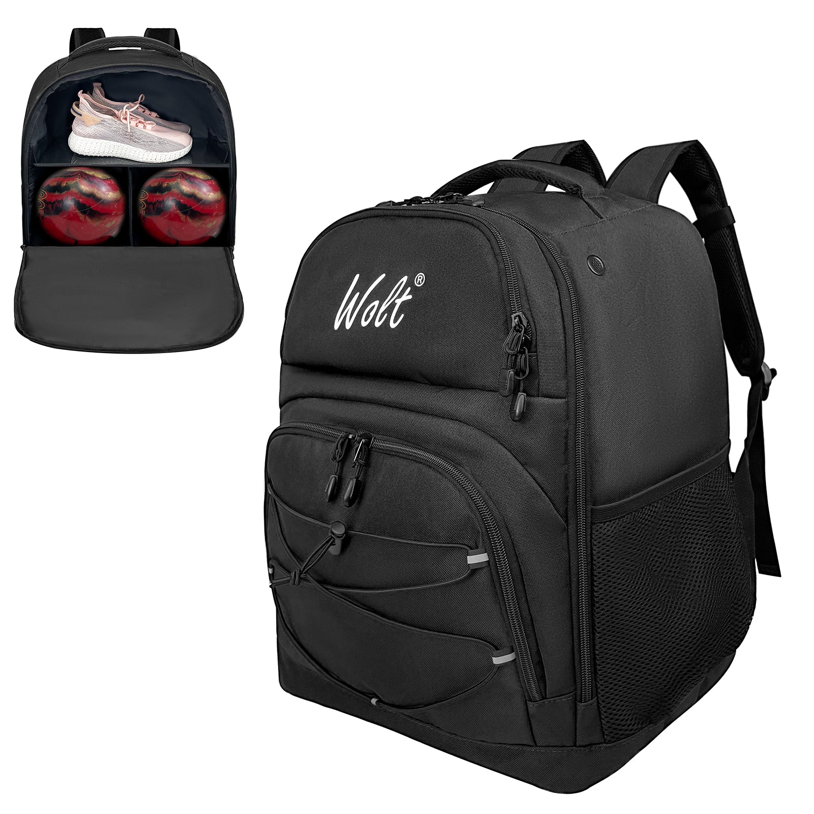 WOLT Bowling Ball Bag,2 Ball Bowling Backpack with Protective Foam Padded & Shoe Compartment Fits Up to Mens Size 16