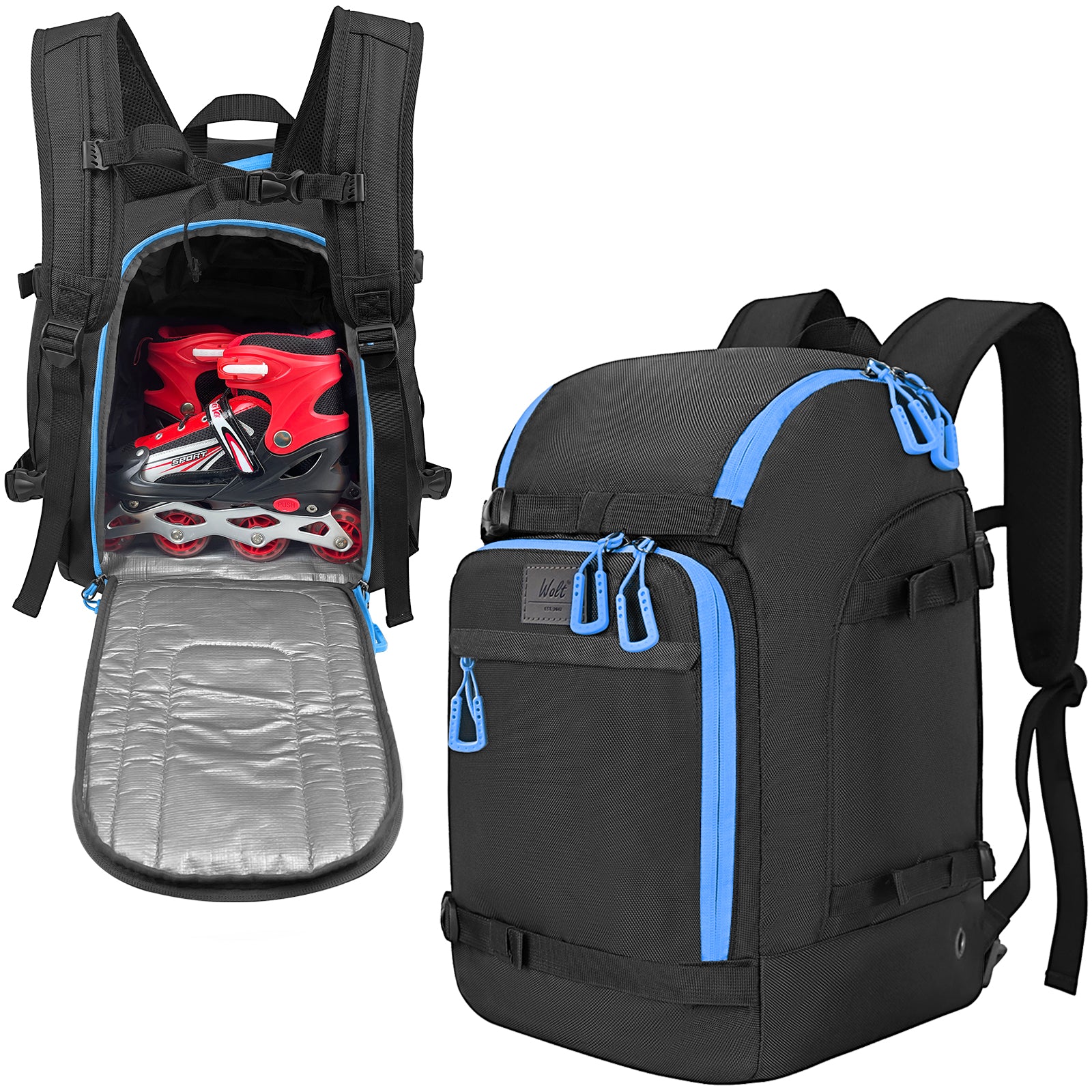 WOLT Ski Boot Bag Backpack - 50L Snowboard Boot Bag for Air Travel for Snow Boots, Ski Helmet, Gloves, Goggles, Skiing Gear