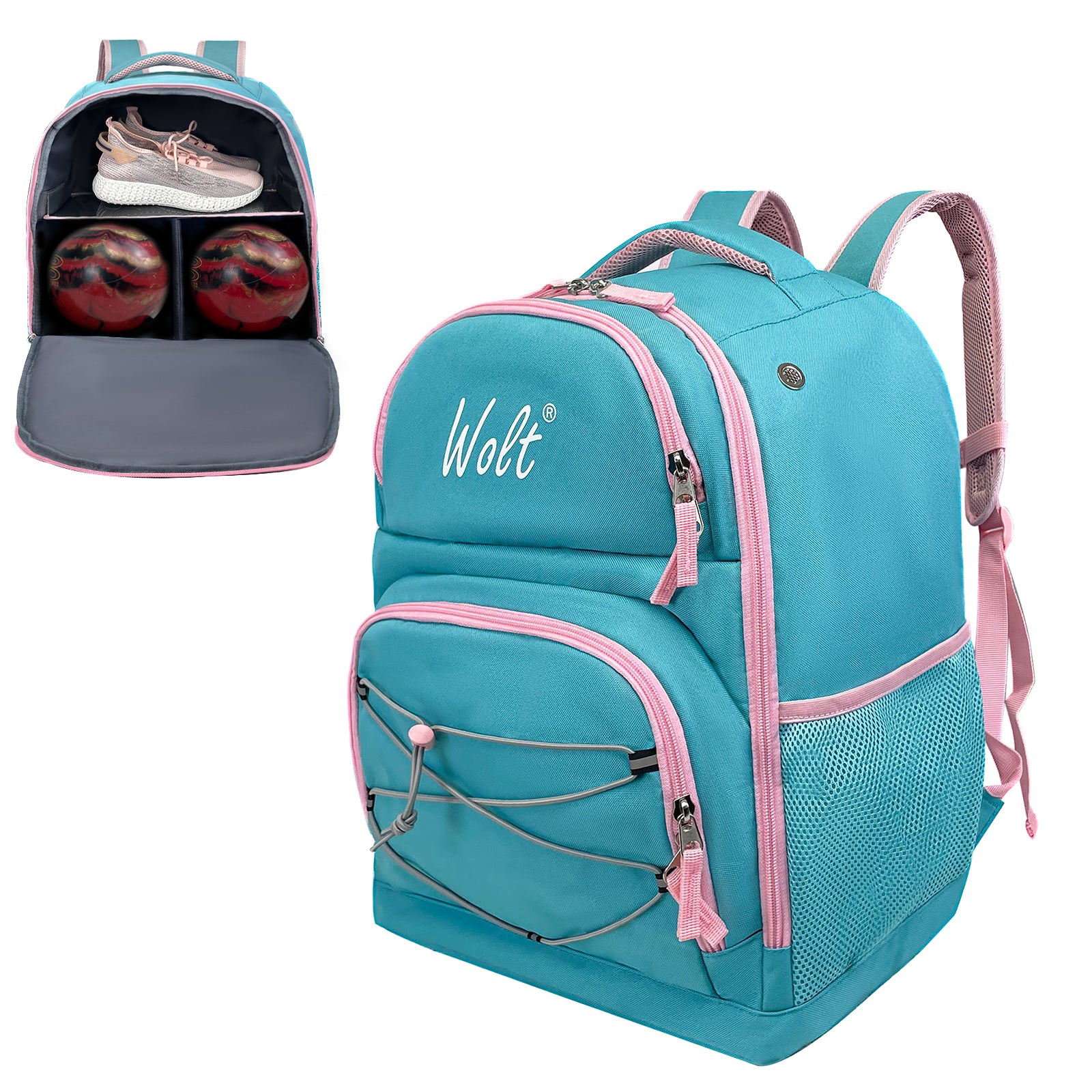 WOLT Bowling Ball Bag,2 Ball Bowling Backpack with Protective Foam Padded & Shoe Compartment Fits Up to Mens Size 16