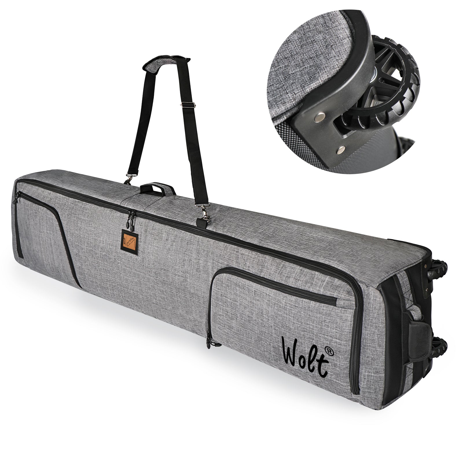 WOLT Rolling Ski Bag,Padded Snowboard Bag with Wheels for Air Travel, Fit to Double Pairs of Skis up to 175 or 190 cm
