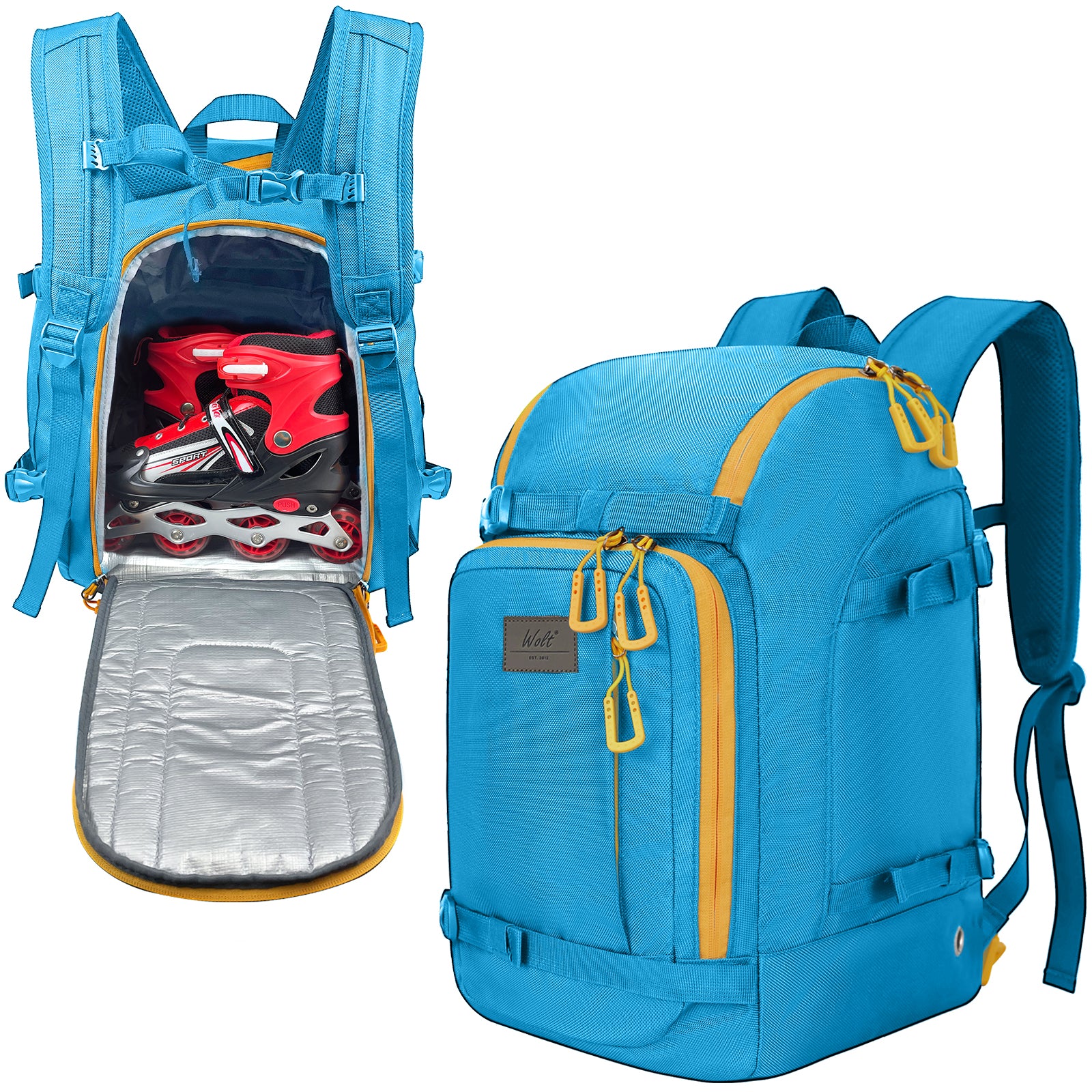 WOLT Ski Boot Bag Backpack - 50L Snowboard Boot Bag for Air Travel for Snow Boots, Ski Helmet, Gloves, Goggles, Skiing Gear