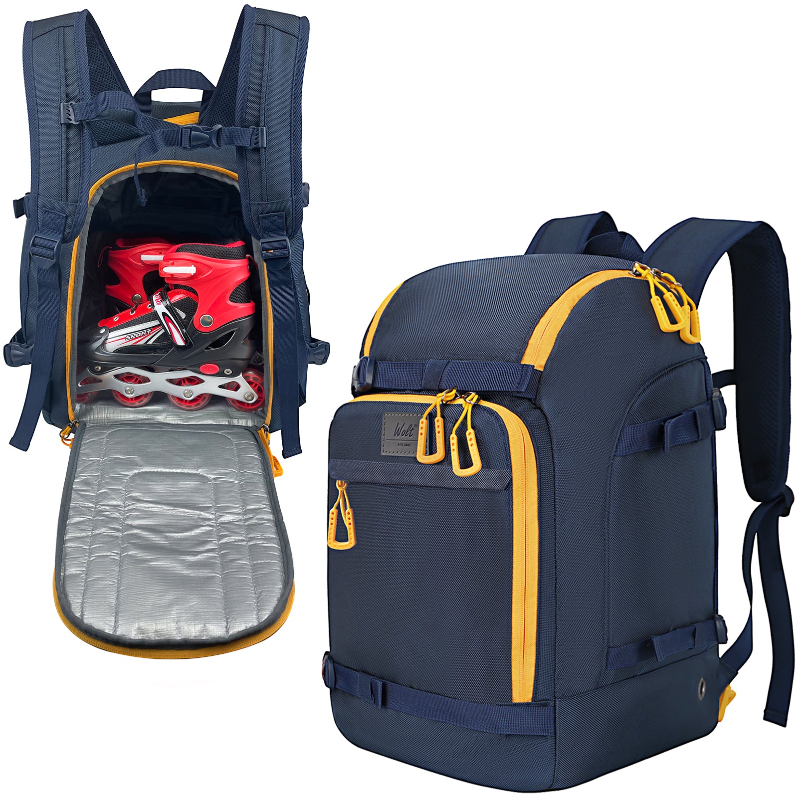 WOLT Ski Boot Bag Backpack - 50L Snowboard Boot Bag for Air Travel for Snow Boots, Ski Helmet, Gloves, Goggles, Skiing Gear