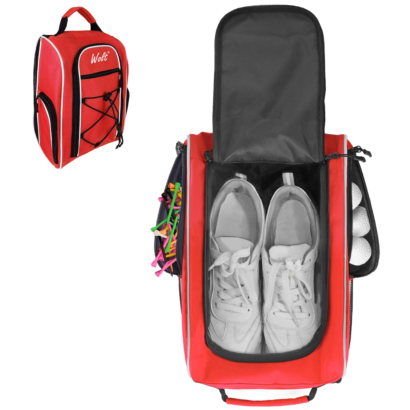 Wolt |Golf Shoe Bag for Travel- Zippered Shoes Carrier Bags with Ventilation & Double Outside Accessory Pocket for Socks, Tees, Golf Balls, Etc. for Women and Men