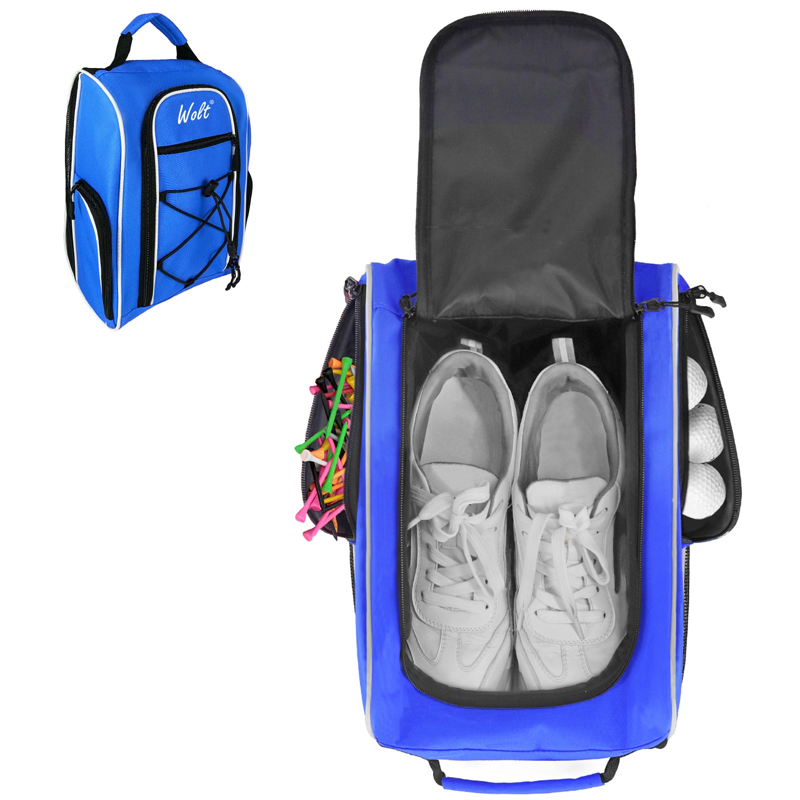 Wolt |Golf Shoe Bag for Travel- Zippered Shoes Carrier Bags with Ventilation & Double Outside Accessory Pocket for Socks, Tees, Golf Balls, Etc. for Women and Men