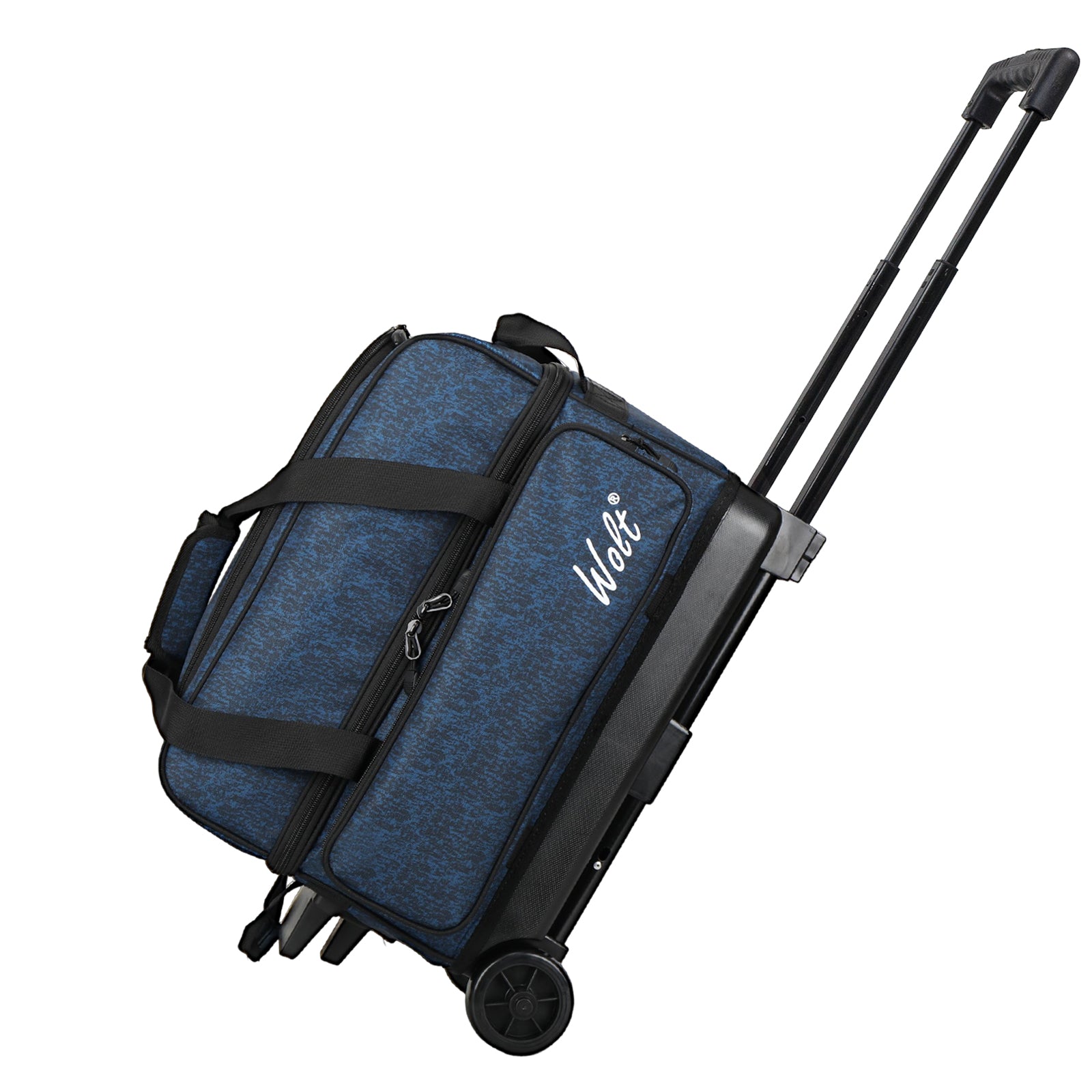 WOLT Double Roller 2 Ball Bowling Bag with Separate Shoe Compartment, Large Capacity Bowling Ball Bag with Accessory Pocket, Retractable Handle Extends to 40"