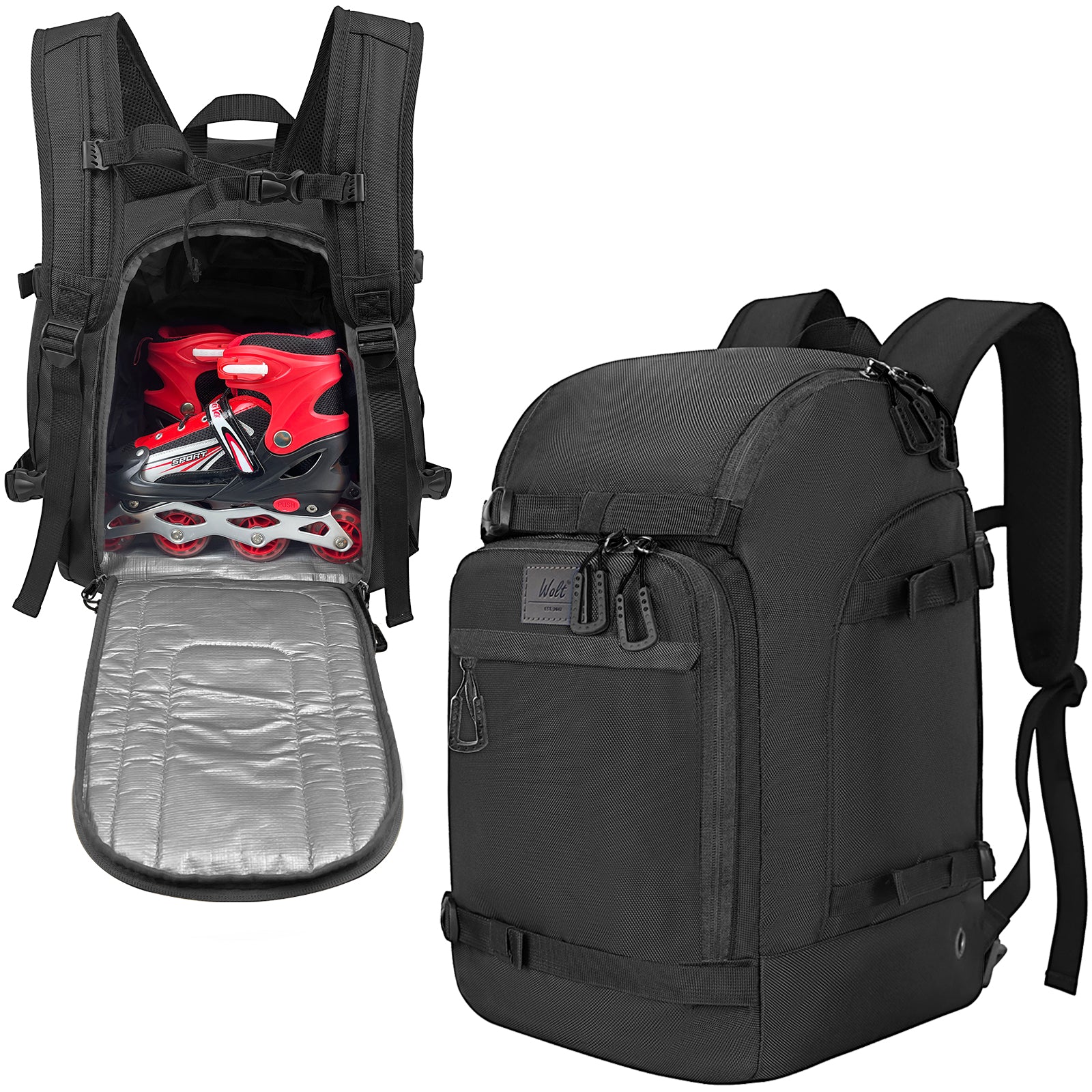 WOLT Ski Boot Bag Backpack - 50L Snowboard Boot Bag for Air Travel for Snow Boots, Ski Helmet, Gloves, Goggles, Skiing Gear