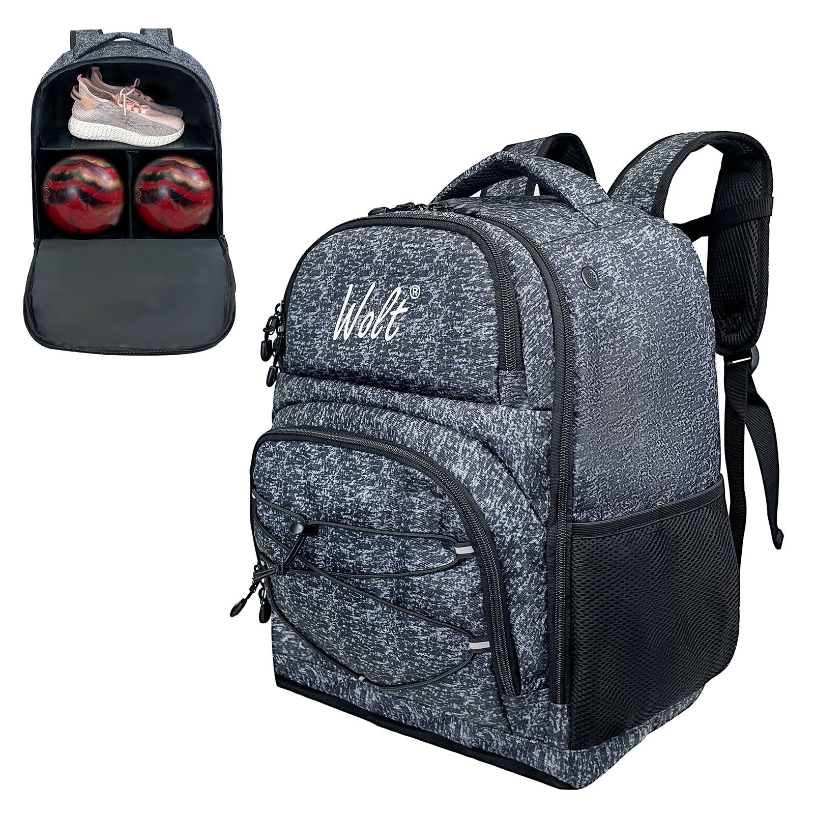 WOLT Bowling Ball Bag,2 Ball Bowling Backpack with Protective Foam Padded & Shoe Compartment Fits Up to Mens Size 16