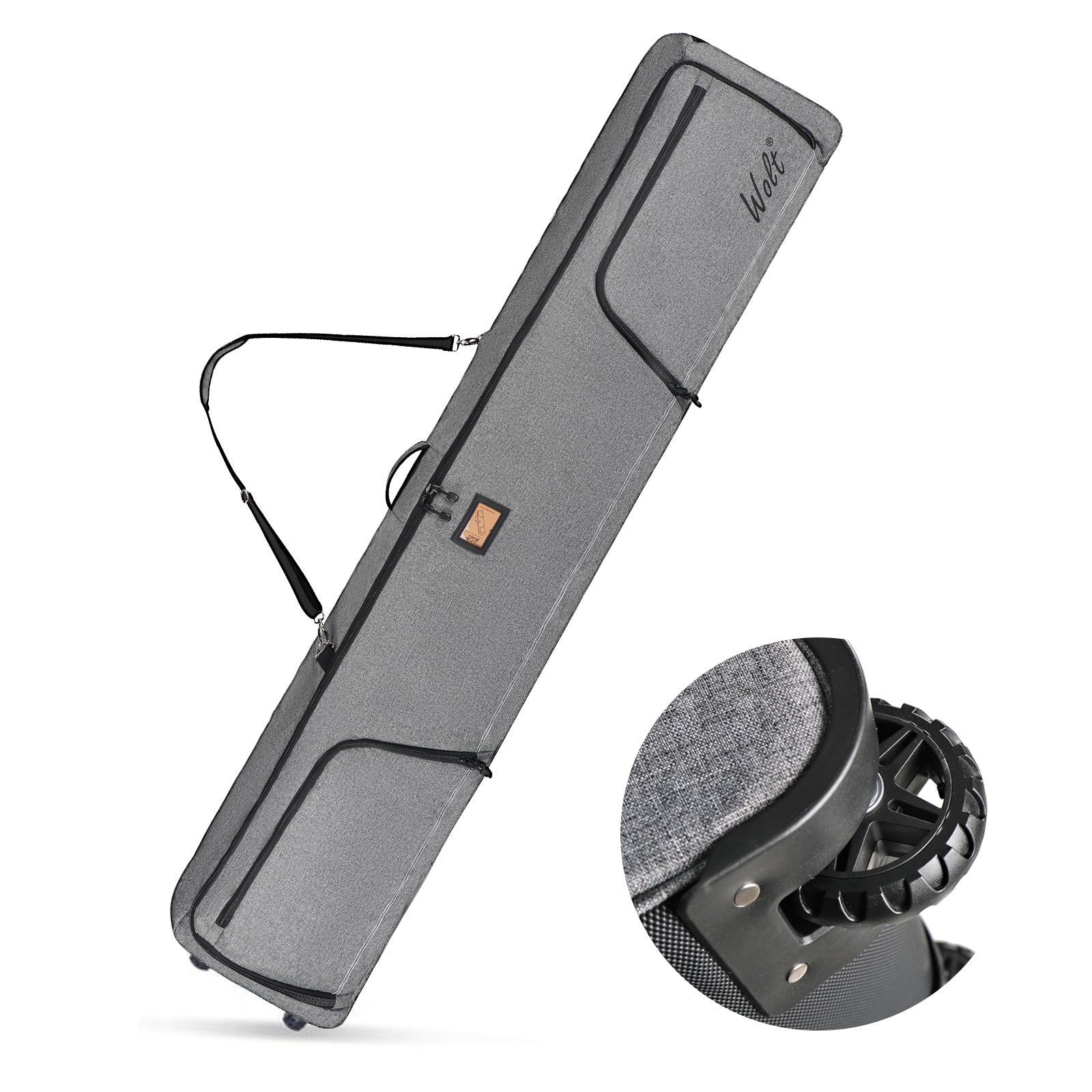 WOLT Rolling Ski Bag,Padded Snowboard Bag with Wheels for Air Travel, Fit to Double Pairs of Skis up to 175 or 190 cm