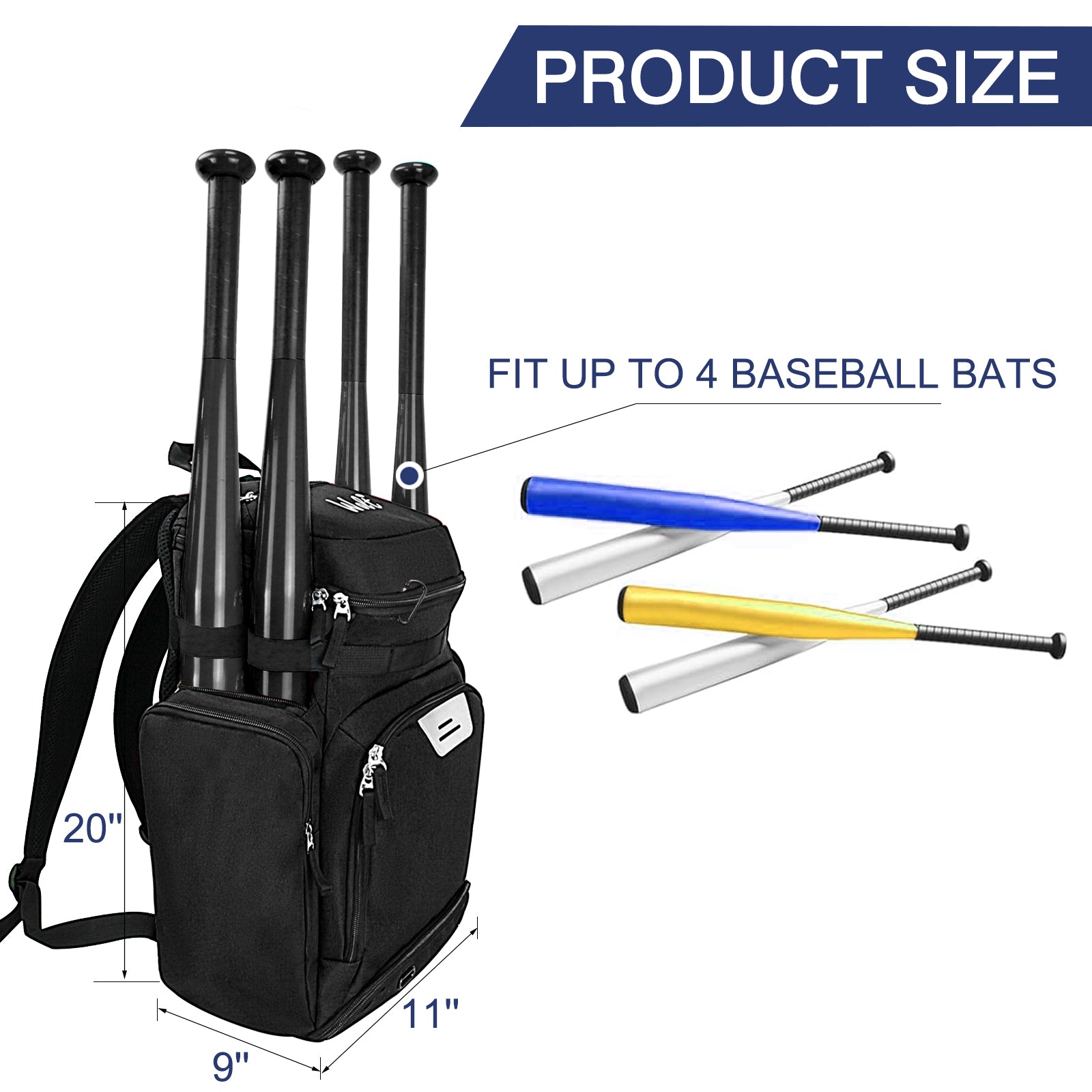 WOLT Baseball Bag Backpack for Youth and Adults-Softball Bag with Separate Helmet Compartment and Shoes Pocket,Multifunctional Sport Backpack for Baseball, Volleyball,Basketball, Soccer