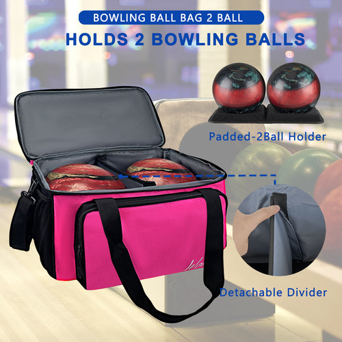 WOLT 2 Ball Bowling Bag with Padded Holder - Fits Shoes Up to Mens Size 16, Bowling Accessories