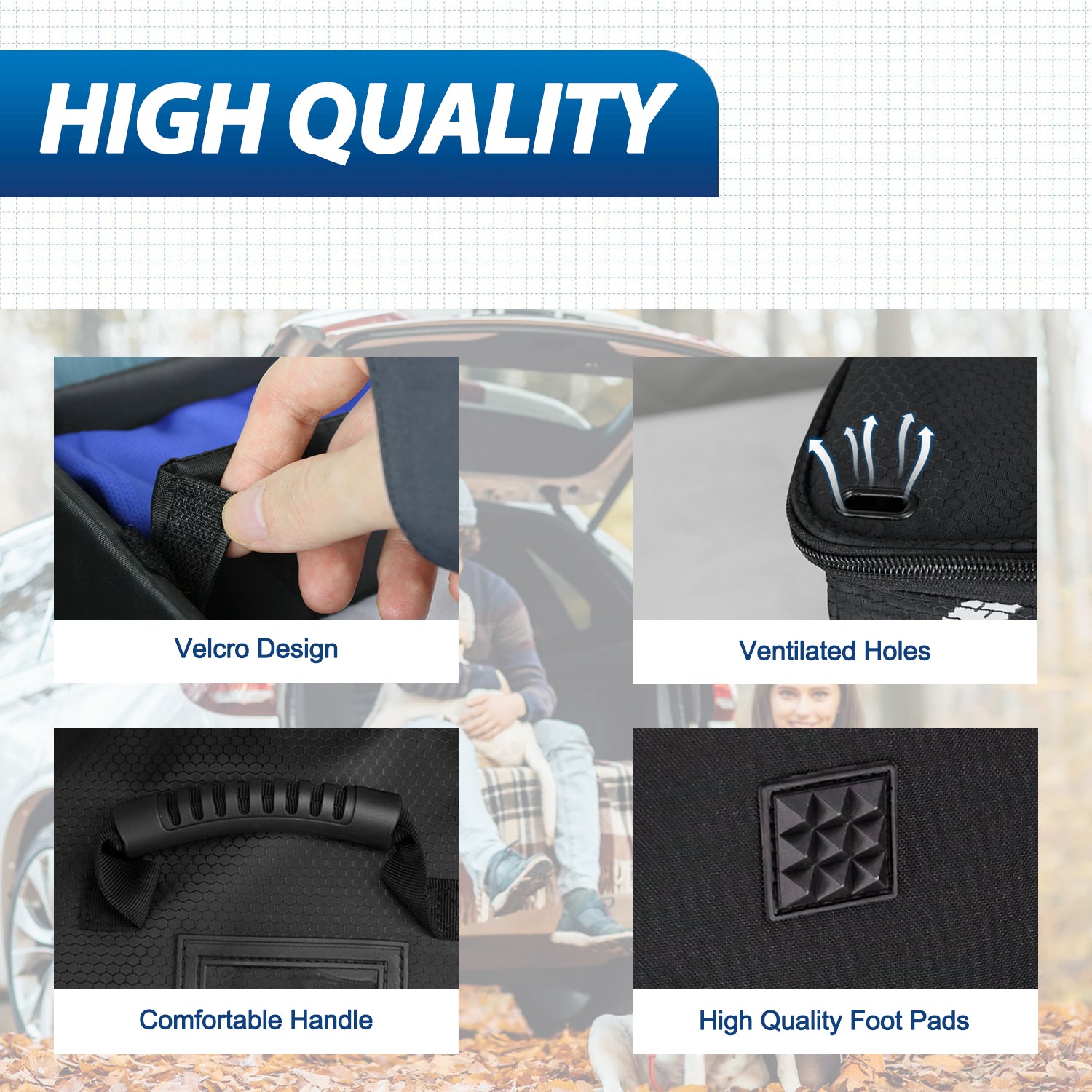 WOLT Car Trunk Organizer with Lid, Collapsible Multi Compartment SUV Organizer with Non-Slip Base Adjustable Straps