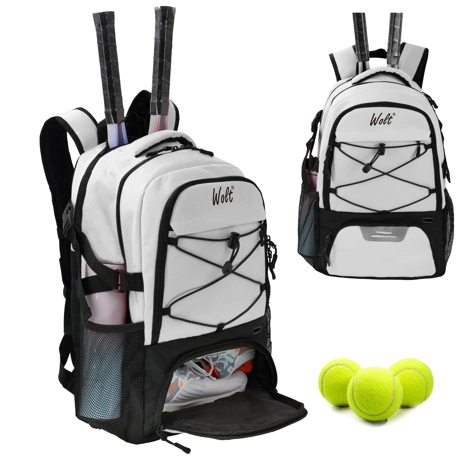 Tennis Backpack Holds 2 Rackets with Ventilated Shoe Compartment & Wet Pocket WOLT Tennis Bag - Large Tennis Racket Backpack for Men  main image 2