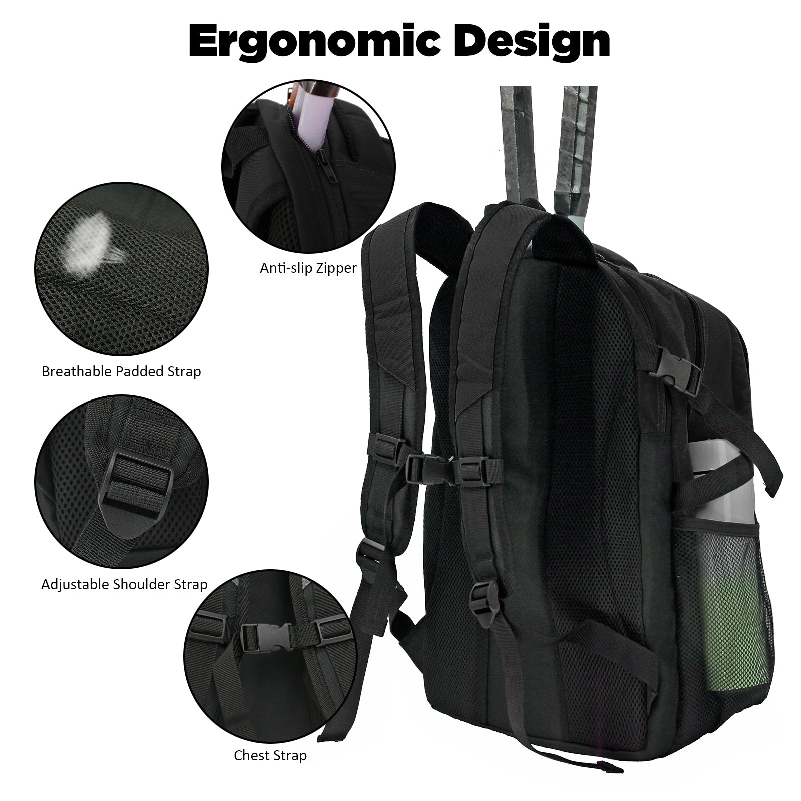 WOLT Tennis Bag - Large Tennis Racket Backpack for Men & Women - Ventilated Shoe Compartment - Holds 2 Rackets