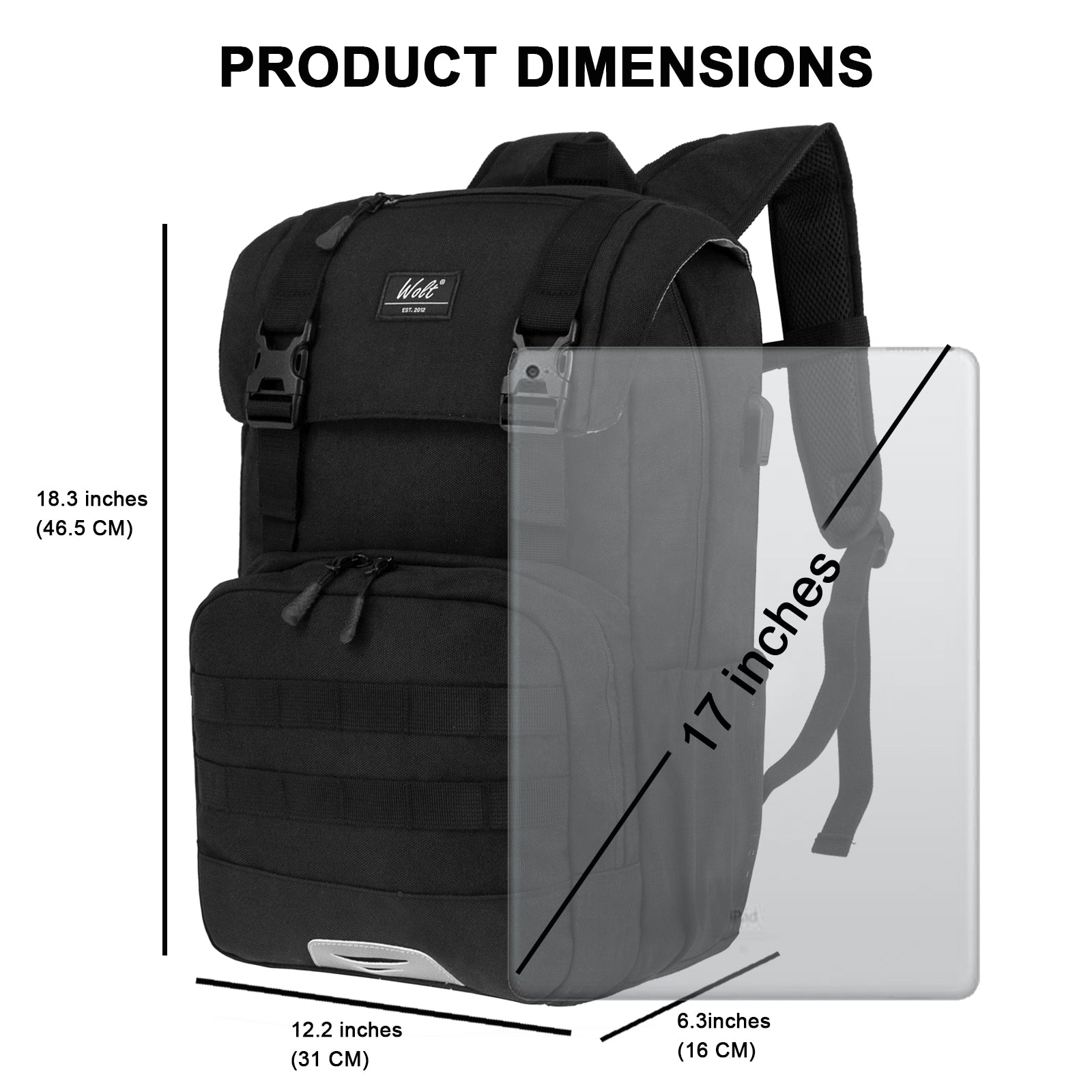 WOLT Laptop Backpack with USB Charging Port Fits Up to 17 Inch Laptop