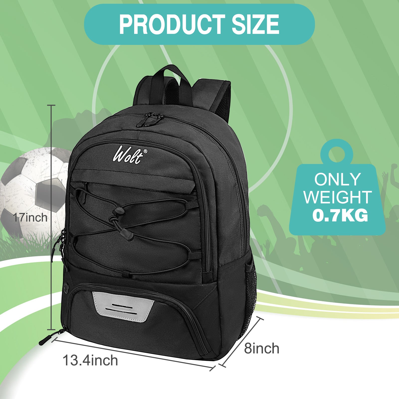 WOLT Soccer Backpack Soccer Bag with Ball Holder & Shoes Compartment, Sport Equipment Bags For Football, Basketball, Volleyball, Gym