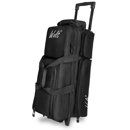 WOLT 3 Ball Bowling Bags with Wheels,Bowling Ball Bag 3 Ball Roller with Separate Shoe Compartment and Accessory Pocket, Retractable Handle Extends to 38’’