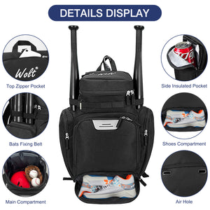 WOLT Baseball Bag Backpack for Youth and Adults-Softball Bag with Separate Helmet Compartment and Shoes Pocket,Multifunctional Sport Backpack for Baseball, Volleyball,Basketball, Soccer