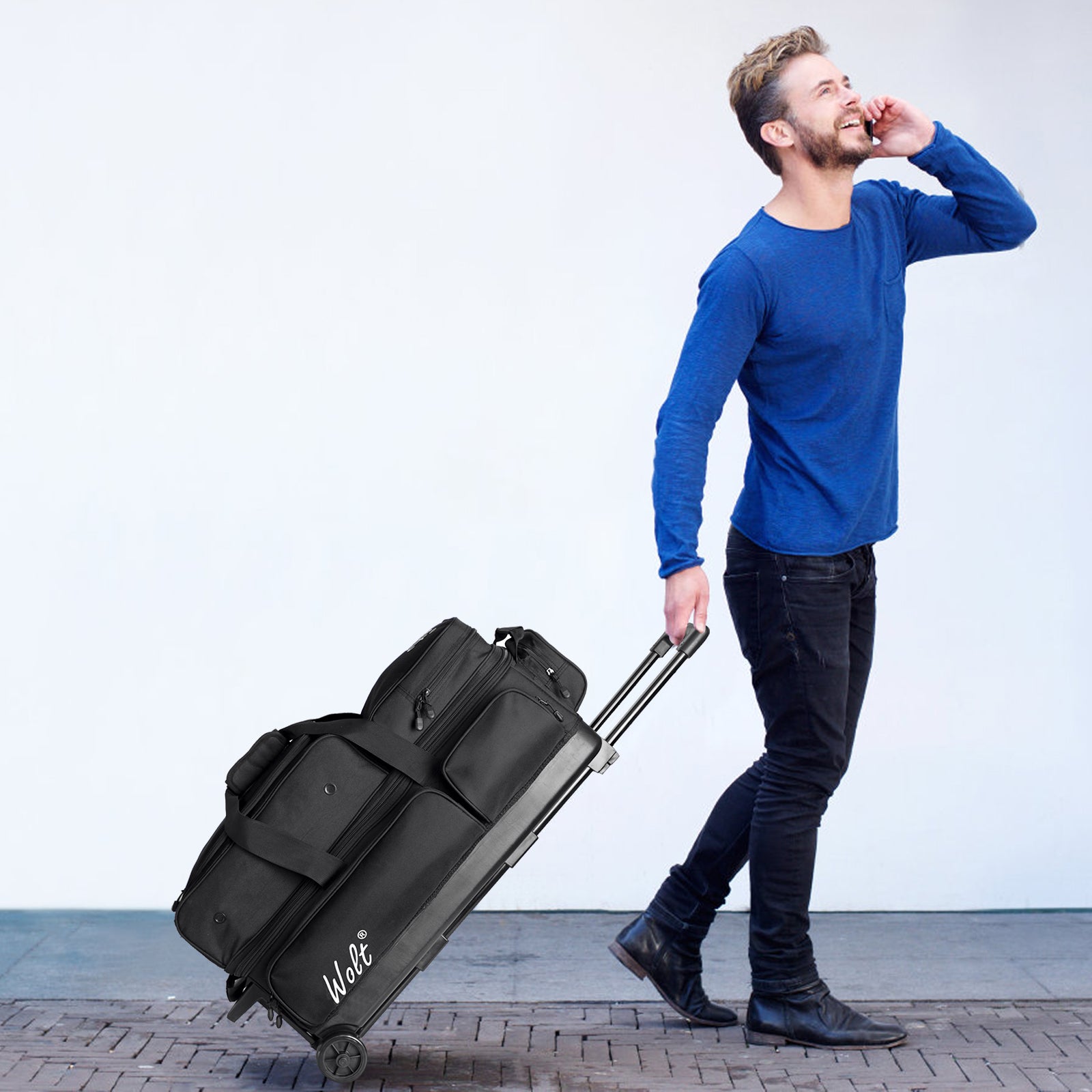 WOLT 3 Ball Bowling Bags with Wheels,Bowling Ball Bag 3 Ball Roller with Separate Shoe Compartment and Accessory Pocket, Retractable Handle Extends to 38’’