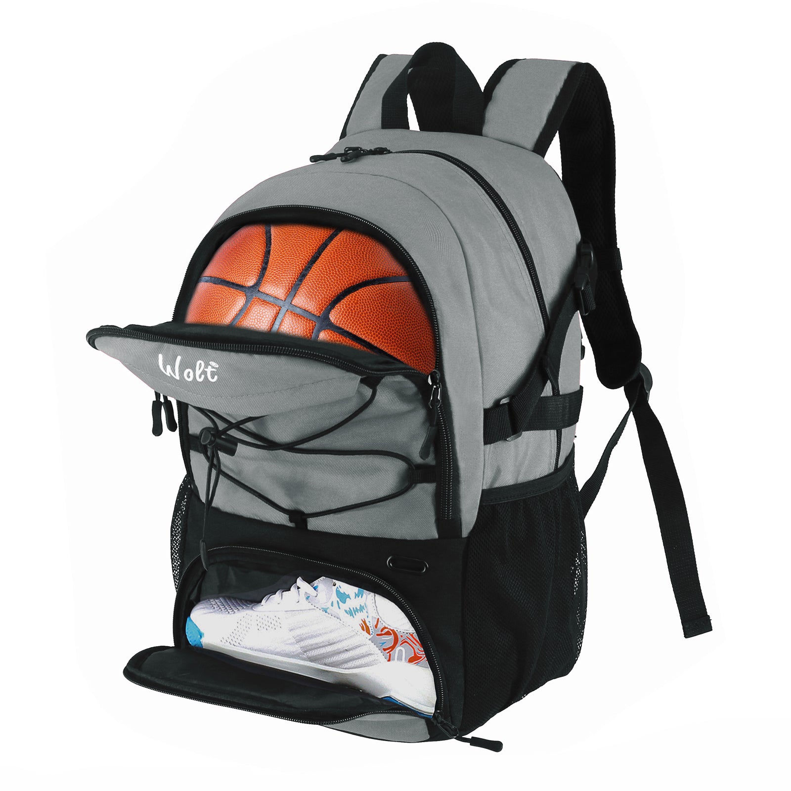 WOLT Basketball Backpack Large Sports Bag with Separate Ball Holder & Shoes Compartment, Best for Basketball, Soccer,Gym