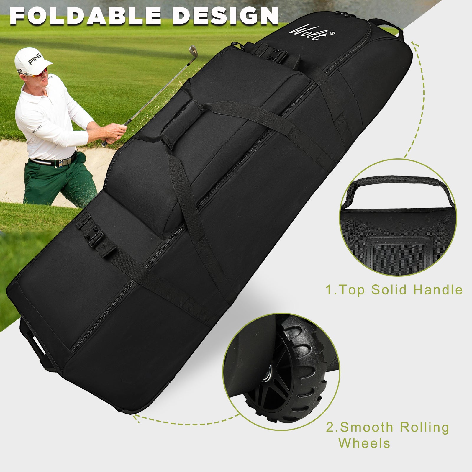 WOLT Golf Travel Bag with Anti-Impact Support System - Soft Padded Golf Travel Case for Airlines, Golf Travel Cover with Wheels