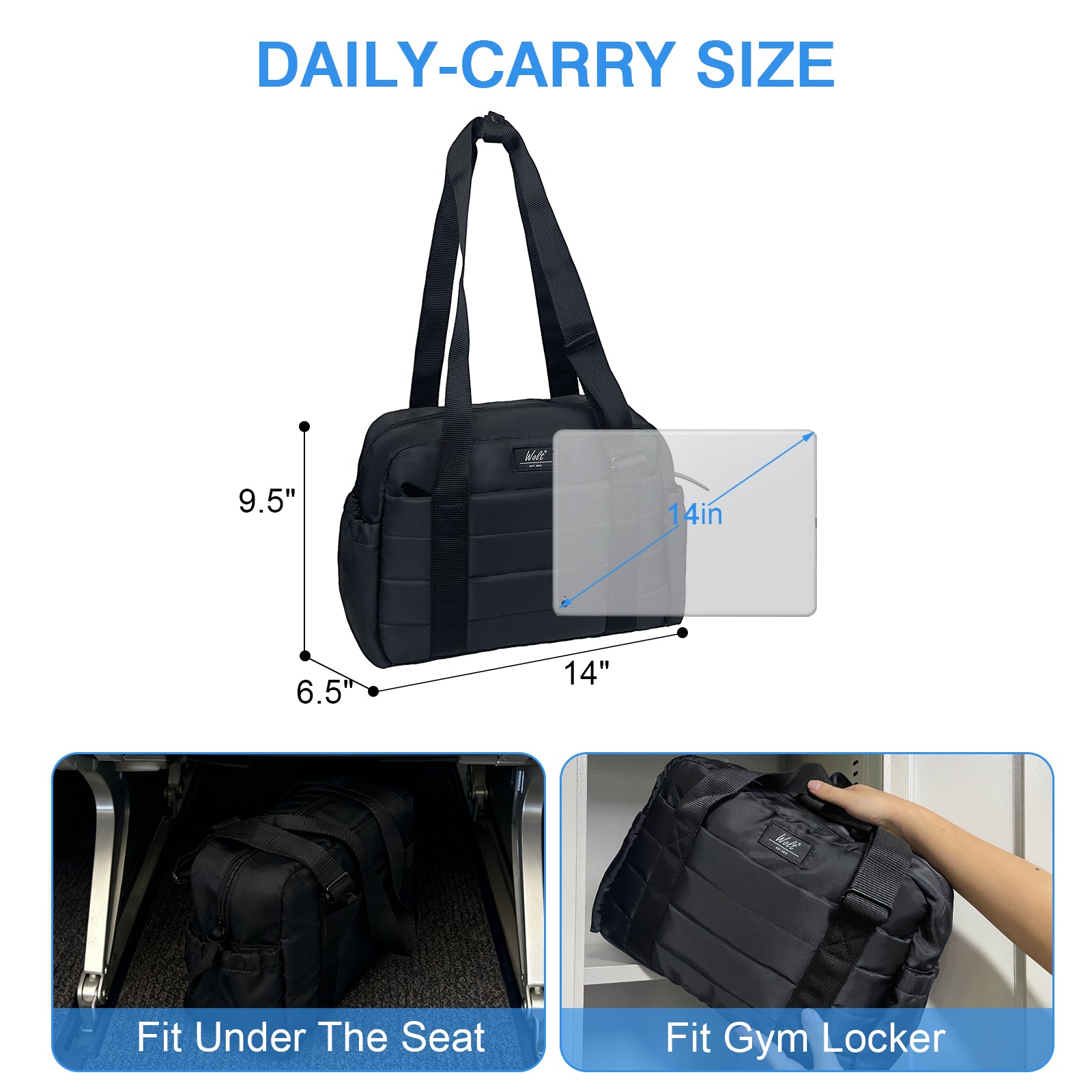Wolt Travel Puffer Tote Bag for Women,Small Gym Duffle Bag with Wet Pocket,Upgrade Zipper Puffy Lightweight Soft Durable Splash-proof Carry On Handbag for Teacher Nurse Weekender Overnight 14 in