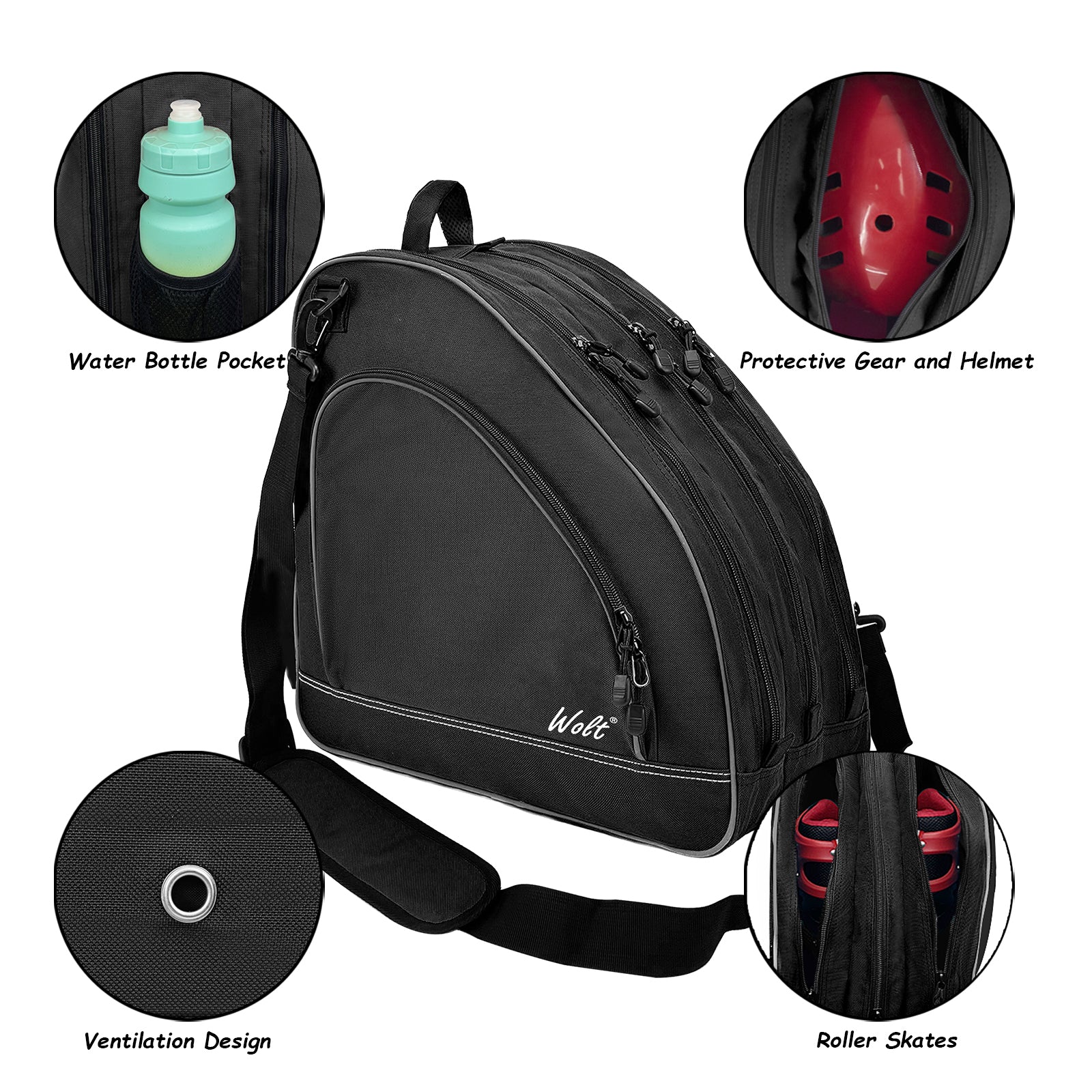 WOLT Ice Skate Bag - Roller Skate Bag, Inline Skate Bag with Adjustable Shoulder Strap for Both Youth and Adults.
