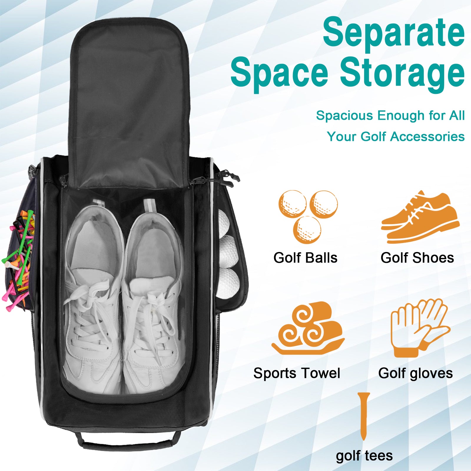 Wolt |Golf Shoe Bag for Travel- Zippered Shoes Carrier Bags with Ventilation & Double Outside Accessory Pocket for Socks, Tees, Golf Balls, Etc. for Women and Men