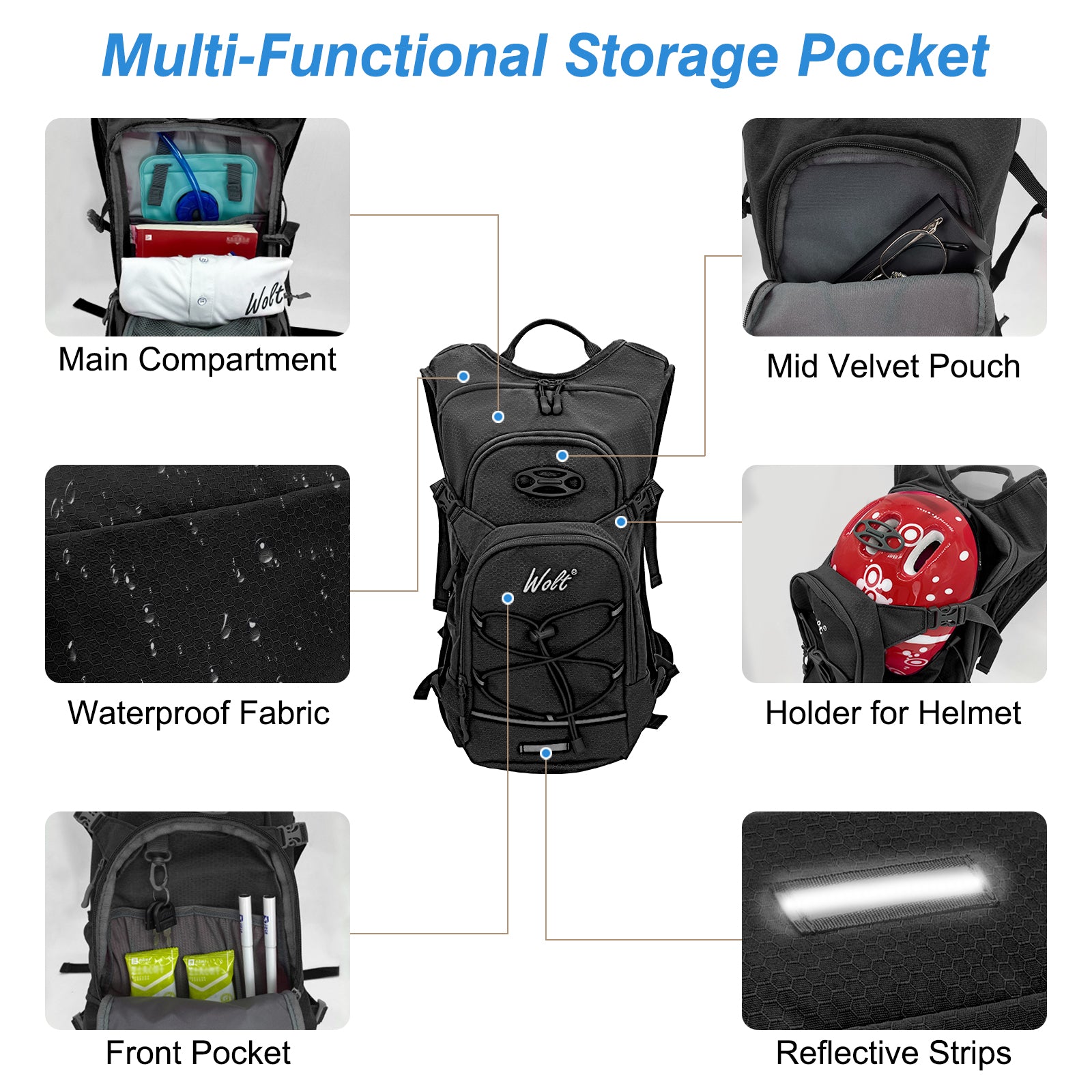 WOLT Hydration Backpack 18L Hiking Water Backpack with 2L Water Bladder for Men Women, Hydration Pack for Running Cycling Biking and Climbing