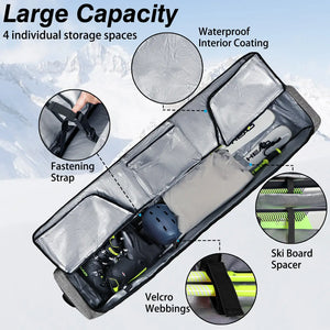 WOLT Rolling Ski Bag,Padded Snowboard Bag with Wheels for Air Travel, Fit to Double Pairs of Skis up to 175 or 190 cm