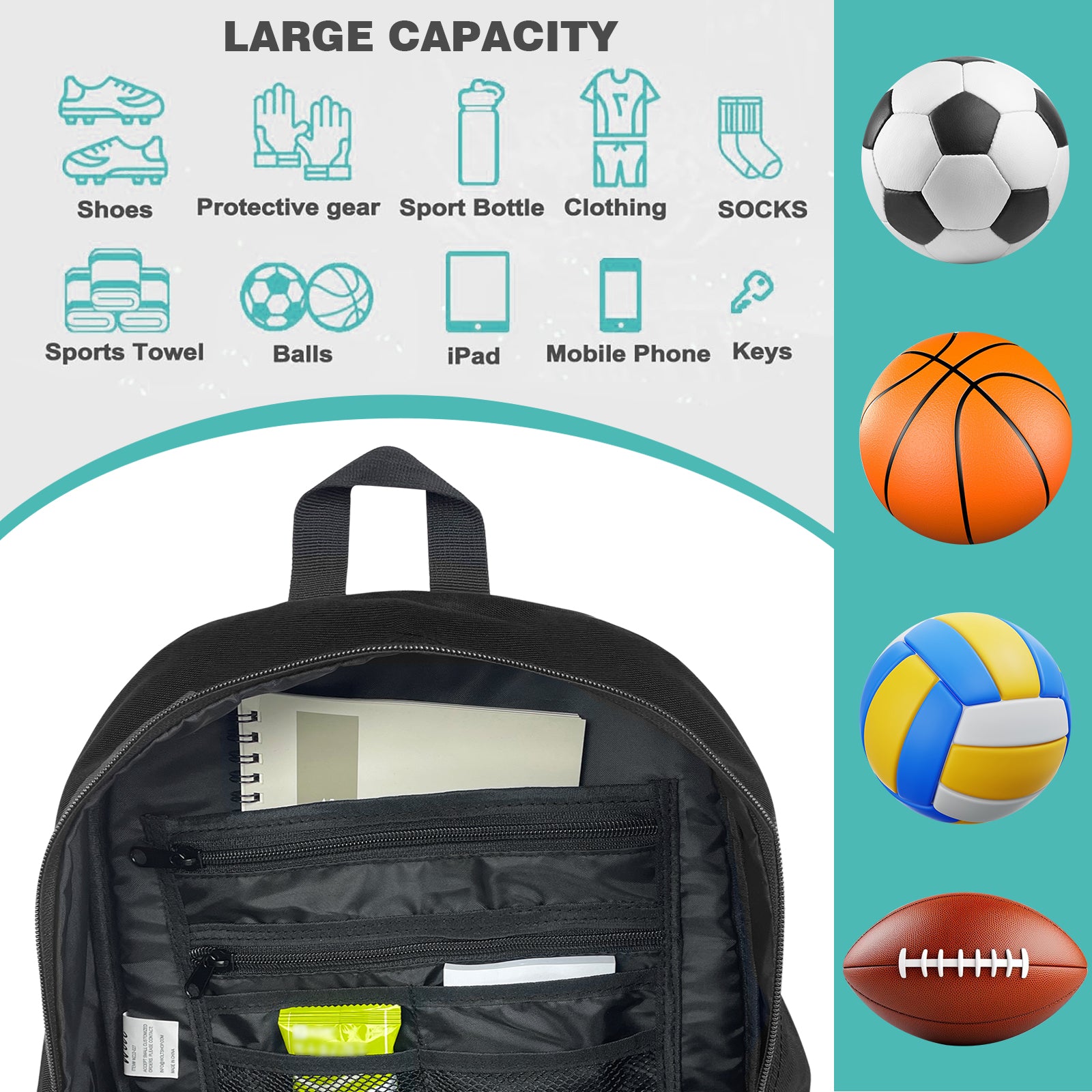 WOLT Soccer Backpack Soccer Bag with Ball Holder & Shoes Compartment, Sport Equipment Bags For Football, Basketball, Volleyball, Gym