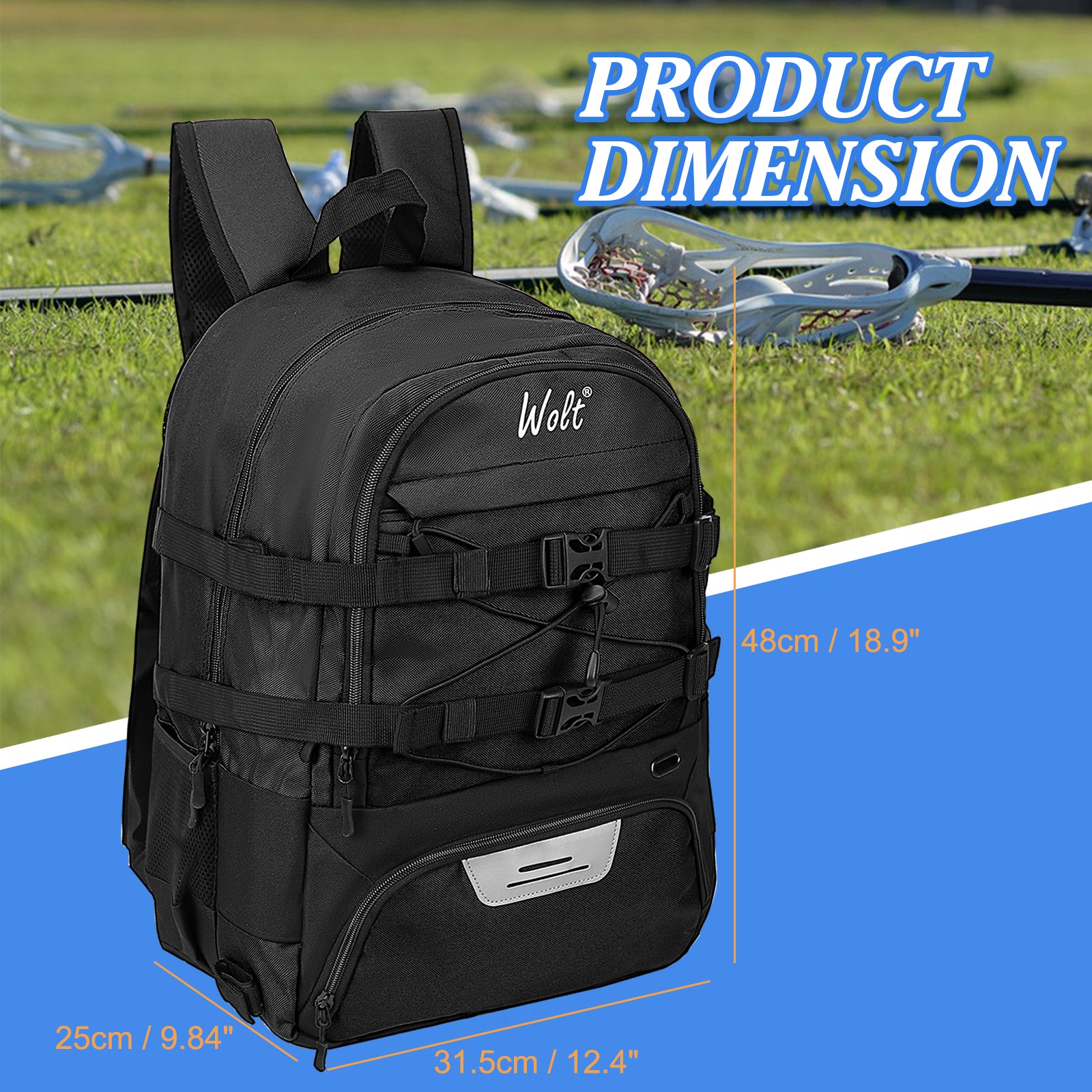 WOLT Lacrosse Bag-Lacrosse Backpack with Two Sticks Holder-Large Field Hockey Bag Holds All Sport Gears