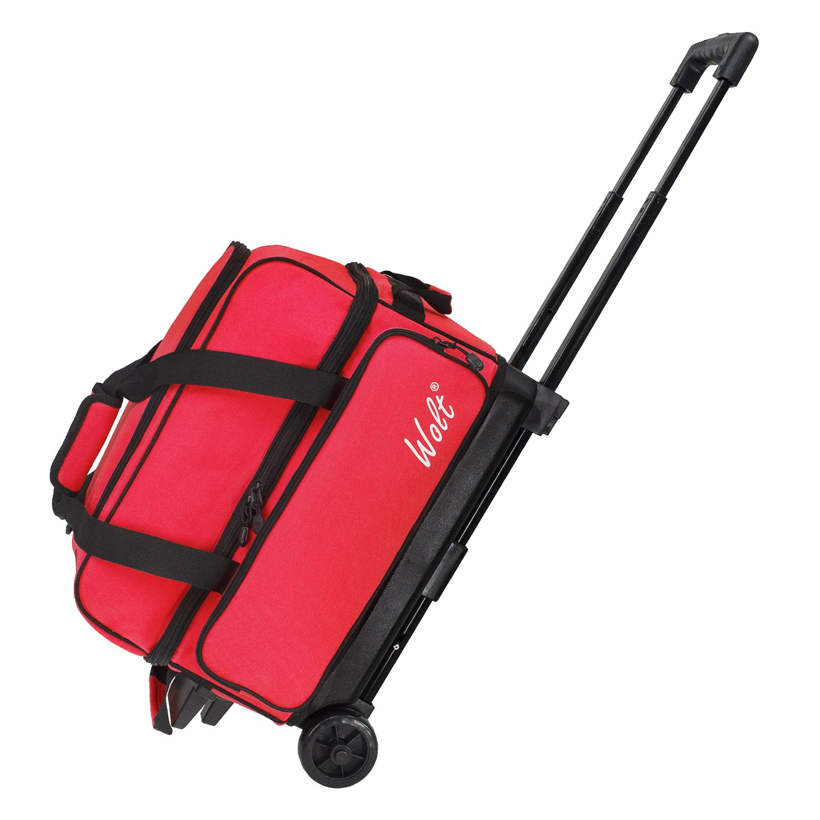 WOLT Double Roller 2 Ball Bowling Bag with Separate Shoe Compartment, Large Capacity Bowling Ball Bag with Accessory Pocket, Retractable Handle Extends to 40"