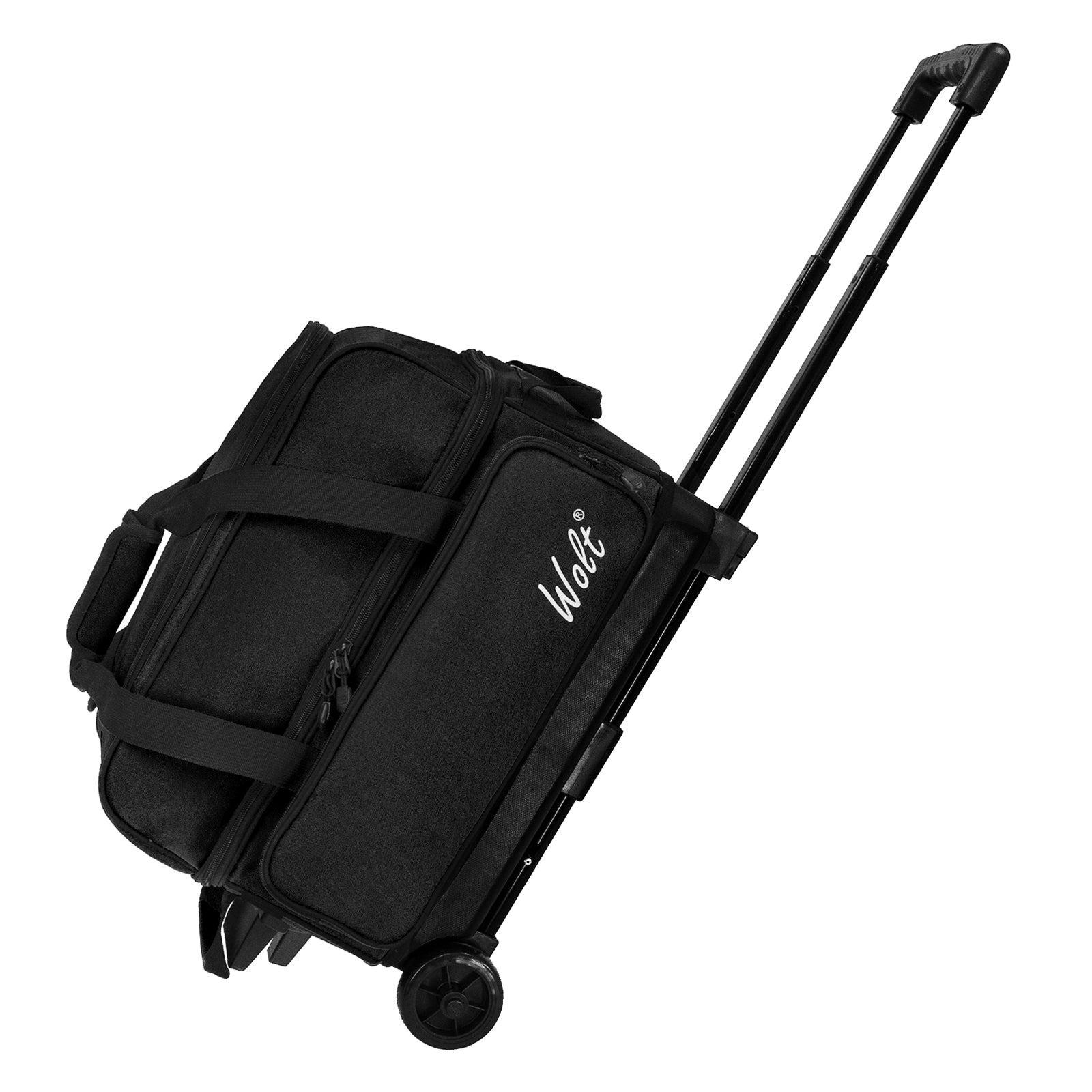 WOLT Double Roller 2 Ball Bowling Bag with Separate Shoe Compartment, Large Capacity Bowling Ball Bag with Accessory Pocket, Retractable Handle Extends to 40"