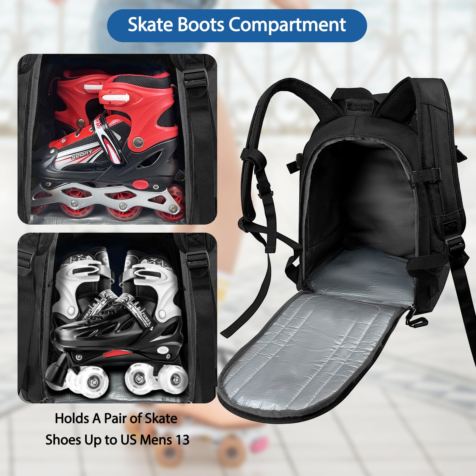 WOLT Ski Boot Bag Backpack - 50L Snowboard Boot Bag for Air Travel for Snow Boots, Ski Helmet, Gloves, Goggles, Skiing Gear