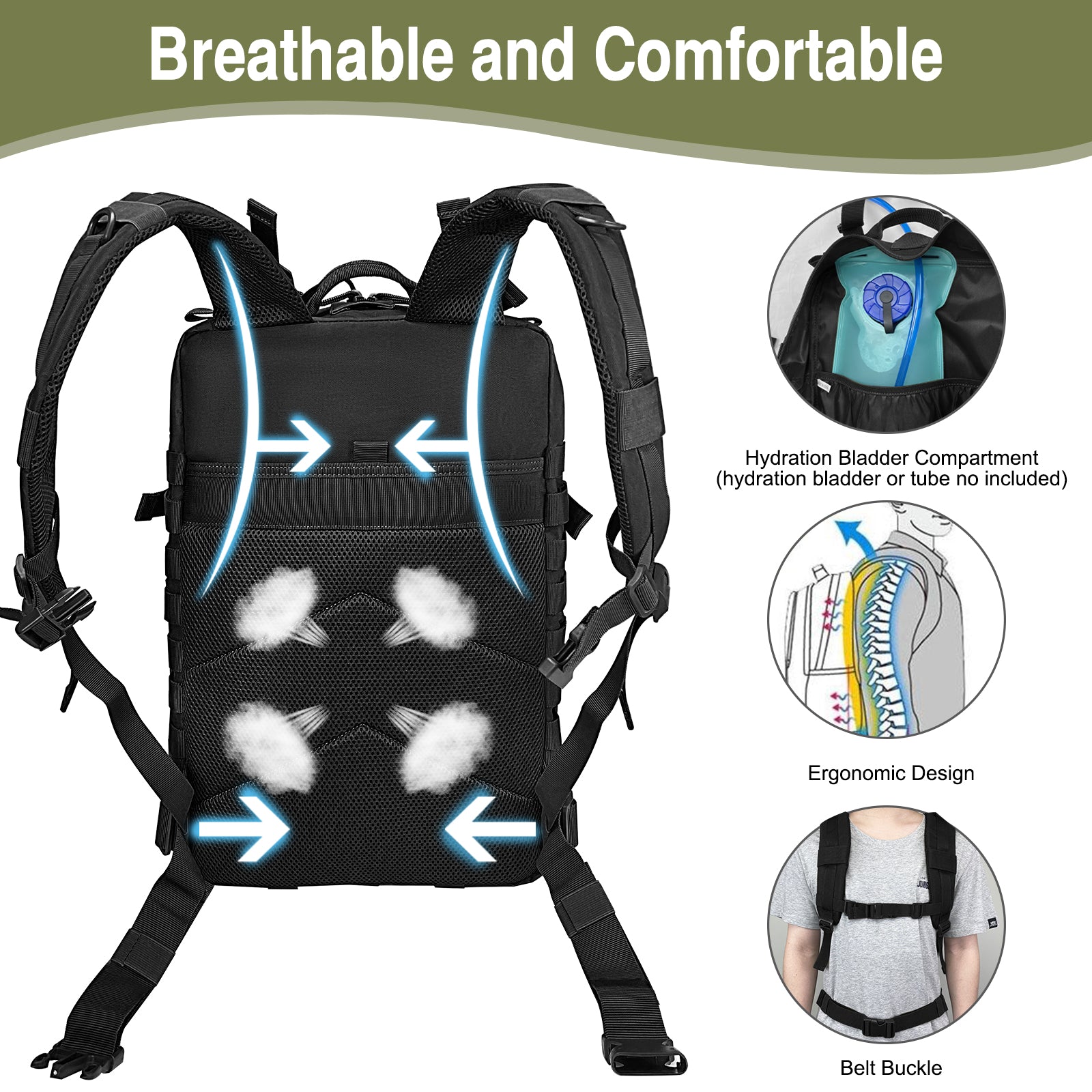 WOLT Military Tactical Backpack for Men 45L Molle Backpack 3 Day Assault Pack Bug Out Bag, Heavy Duty Rucksack for Hiking Gym