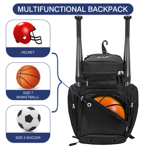 WOLT Baseball Bag Backpack for Youth and Adults-Softball Bag with Separate Helmet Compartment and Shoes Pocket,Multifunctional Sport Backpack for Baseball, Volleyball,Basketball, Soccer
