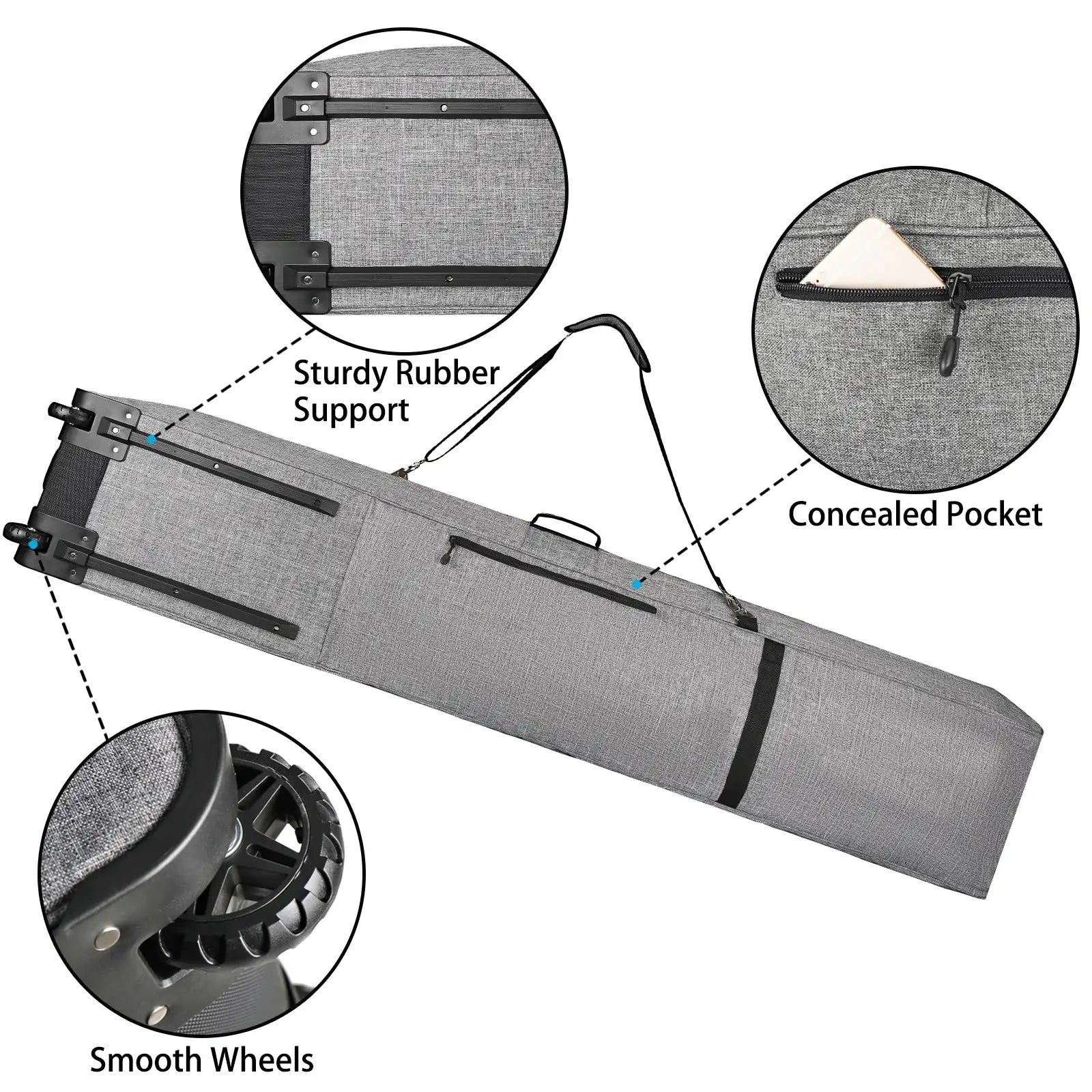 WOLT Rolling Ski Bag,Padded Snowboard Bag with Wheels for Air Travel, Fit to Double Pairs of Skis up to 175 or 190 cm