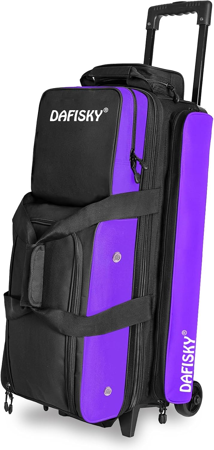 DAFISKY 3 Ball Bowling Bags with Wheels, Roller Bowling Bag with Multiple Pockets Retractable Handle Extends to 38‘’