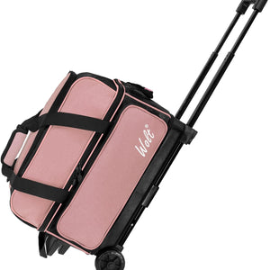 WOLT Double Roller 2 Ball Bowling Bag with Separate Shoe Compartment, Large Capacity Bowling Ball Bag with Accessory Pocket, Retractable Handle Extends to 40