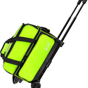 WOLT Double Roller 2 Ball Bowling Bag with Separate Shoe Compartment, Large Capacity Bowling Ball Bag with Accessory Pocket, Retractable Handle Extends to 40