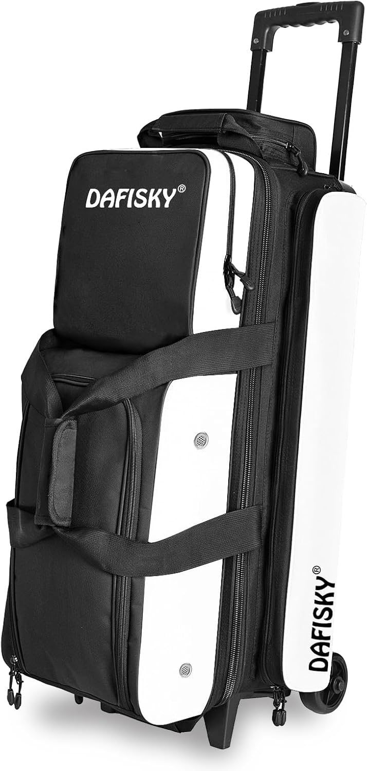 DAFISKY 3 Ball Bowling Bags with Wheels, Roller Bowling Bag with Multiple Pockets Retractable Handle Extends to 38‘’