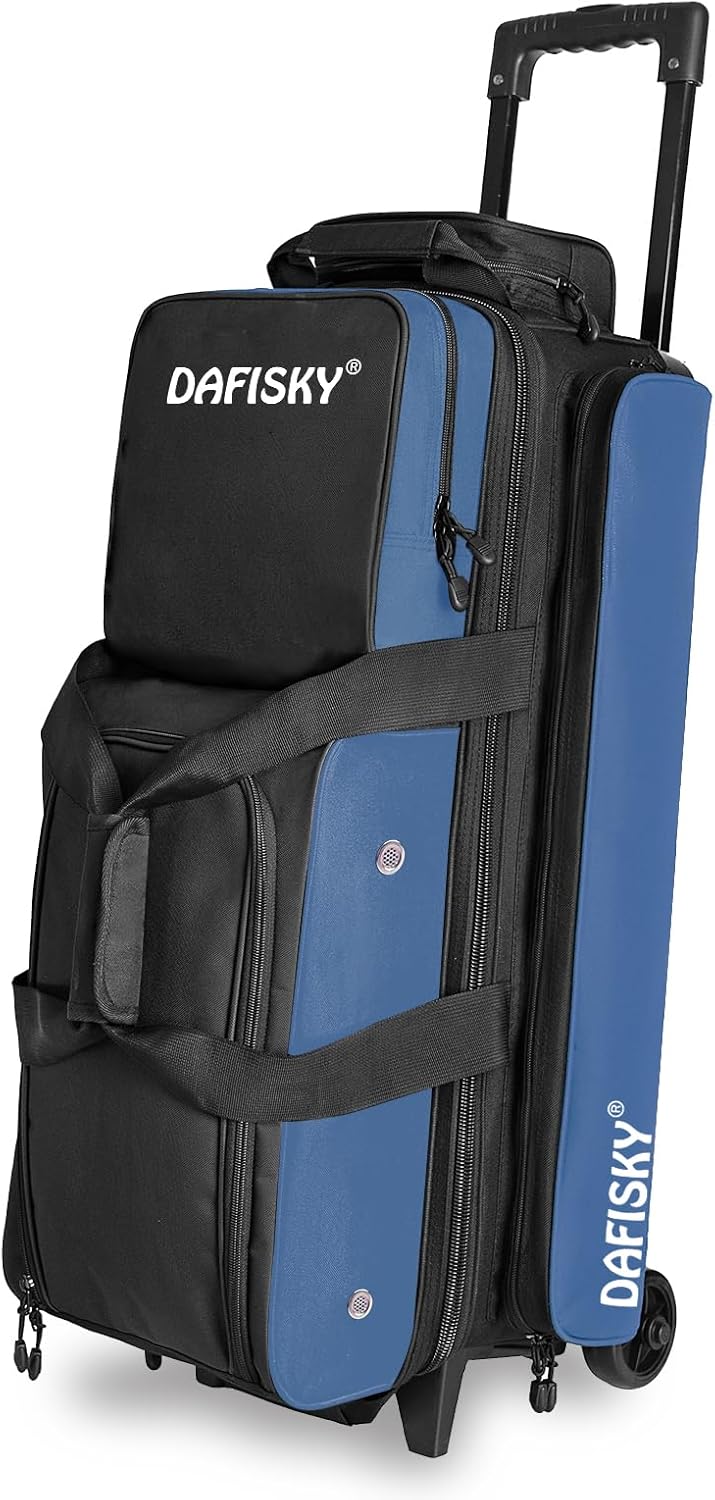 DAFISKY 3 Ball Bowling Bags with Wheels, Roller Bowling Bag with Multiple Pockets Retractable Handle Extends to 38‘’
