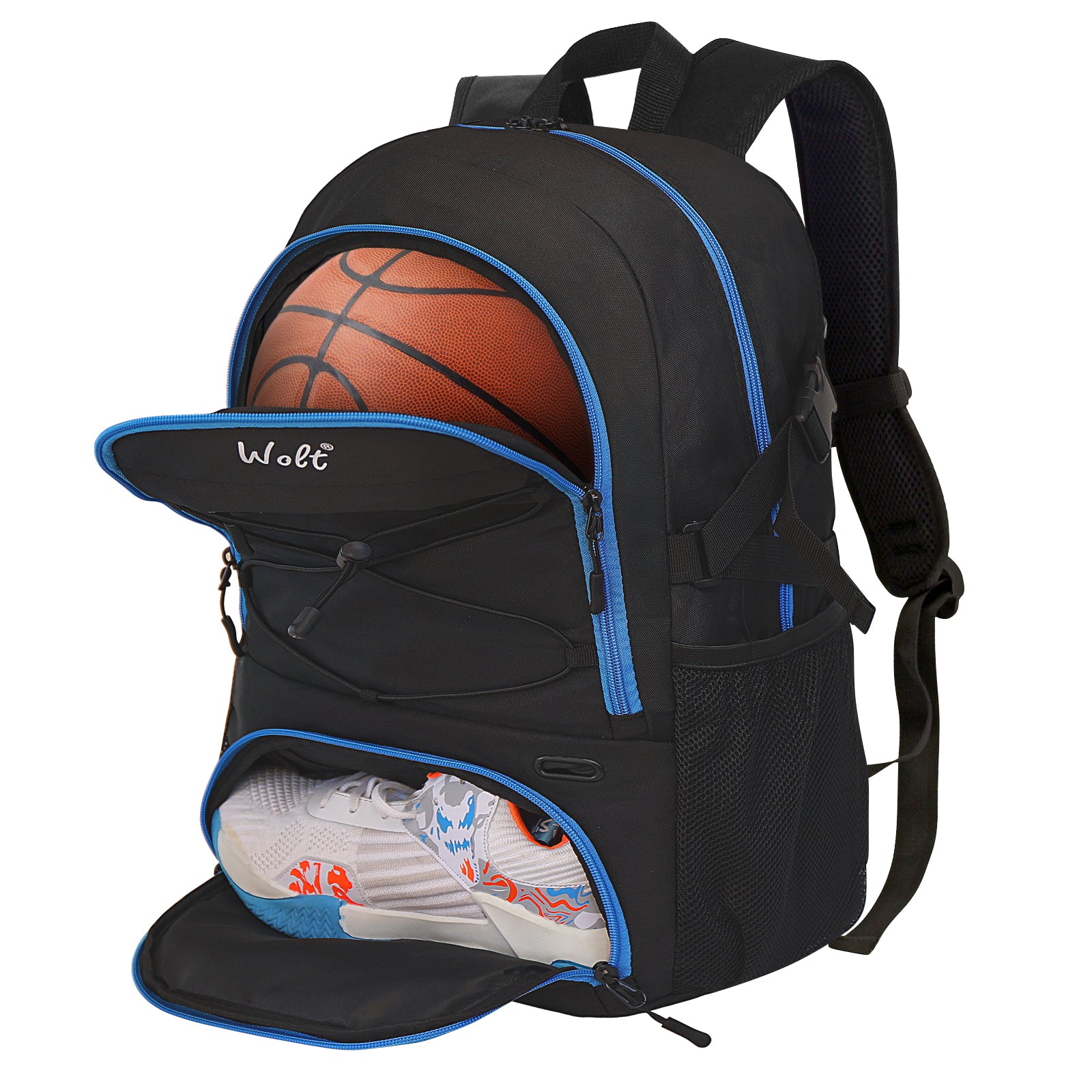 WOLT Basketball Backpack Large Sports Bag with Separate Ball Holder & Shoes Compartment, Best for Basketball, Soccer,Gym